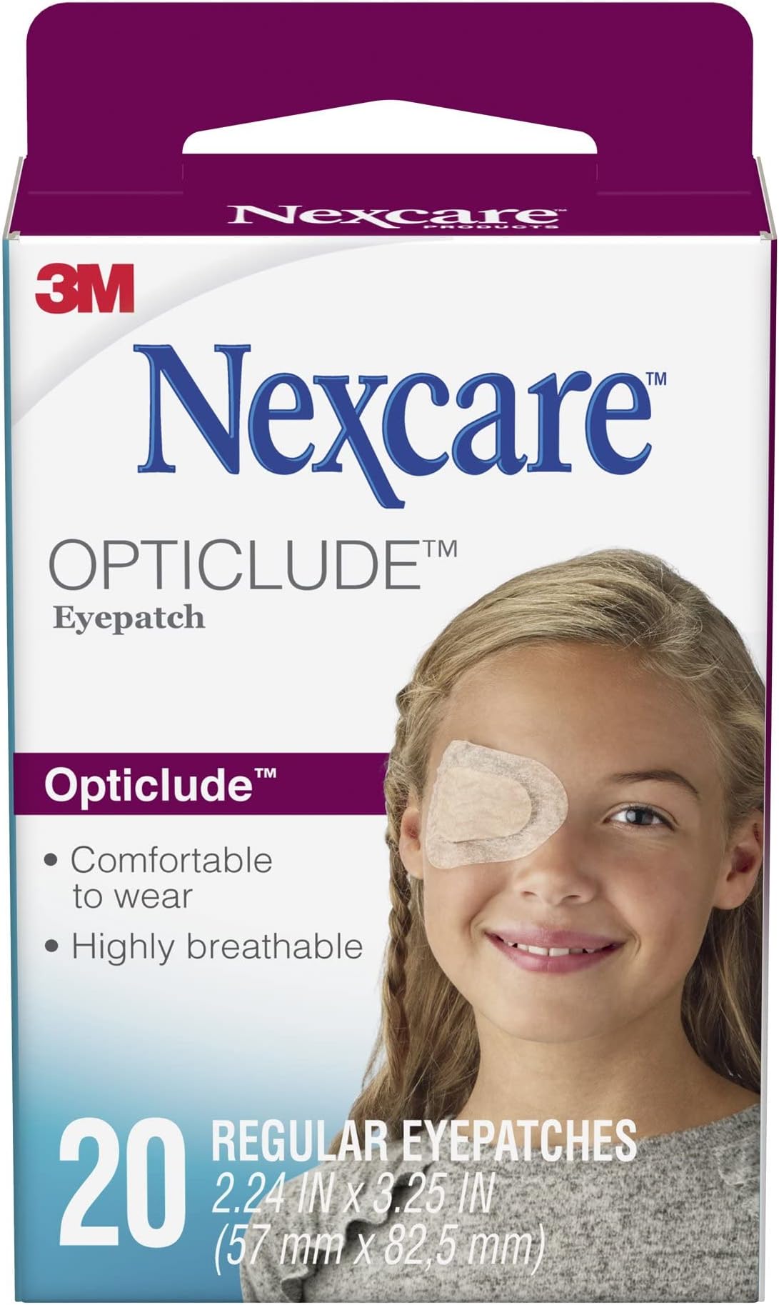 Nexcare Opticlude Orthoptic Eyepatch, Regular, 3.18 in x 2.18 in, 20 Patches