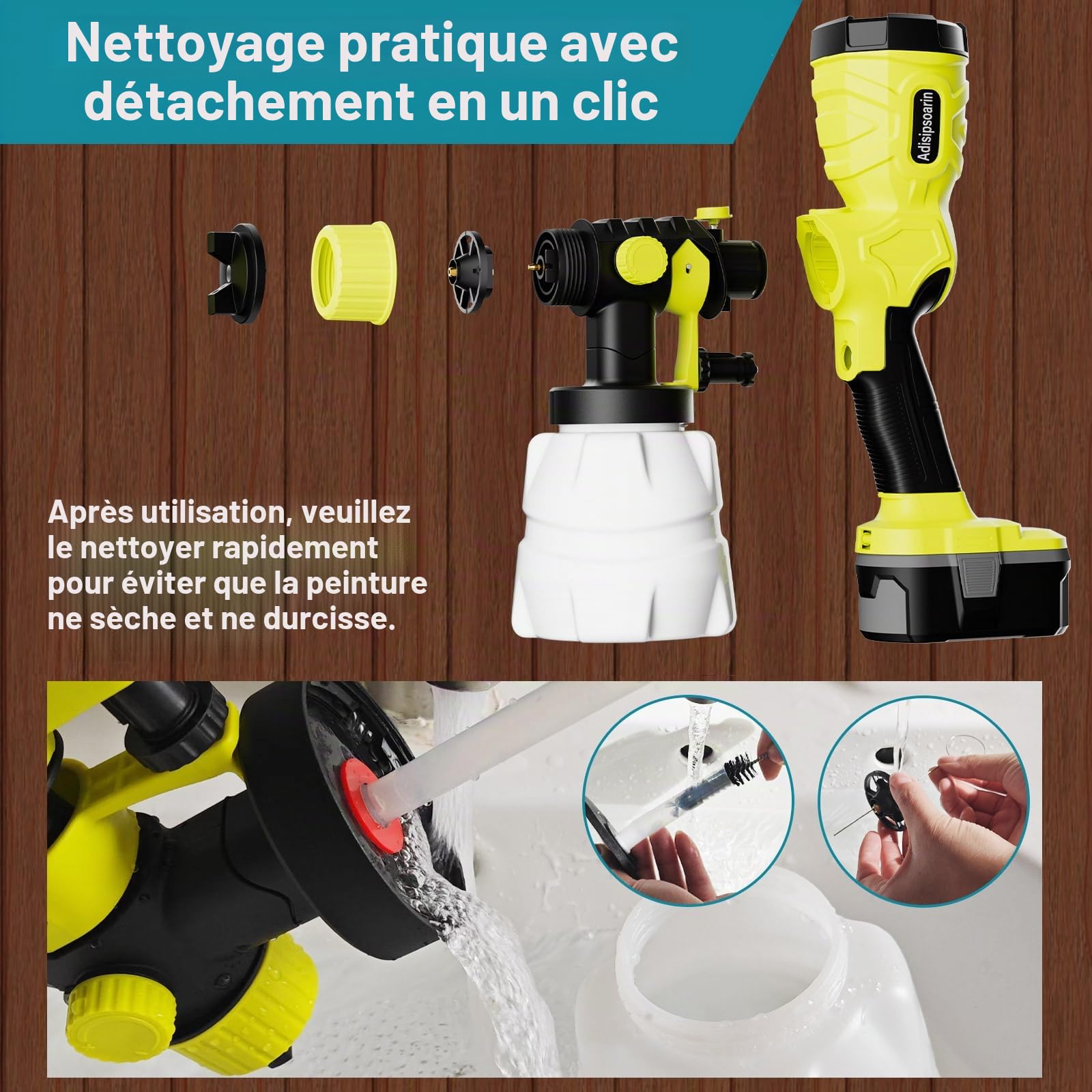 Adisipsoarin Pulvérisateur de peinture 18 V haute vitesse pour batterie Ryobi 18 V, 2 récipients, facile à nettoyer, pour peinture de maison, meubles (piles non incluses)