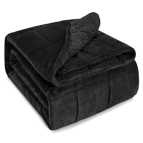 Sivio Sherpa Fleece Weighted Blanket for Adult, 15lbs Heavy Fuzzy Throw Blanket with Soft Plush Flannel, Reversible Twin-Size Super Soft Extra Warm Cozy Fluffy Blanket, 48x72 Inch Dual Sided Black - 48 x 72in, 15lbs - Black