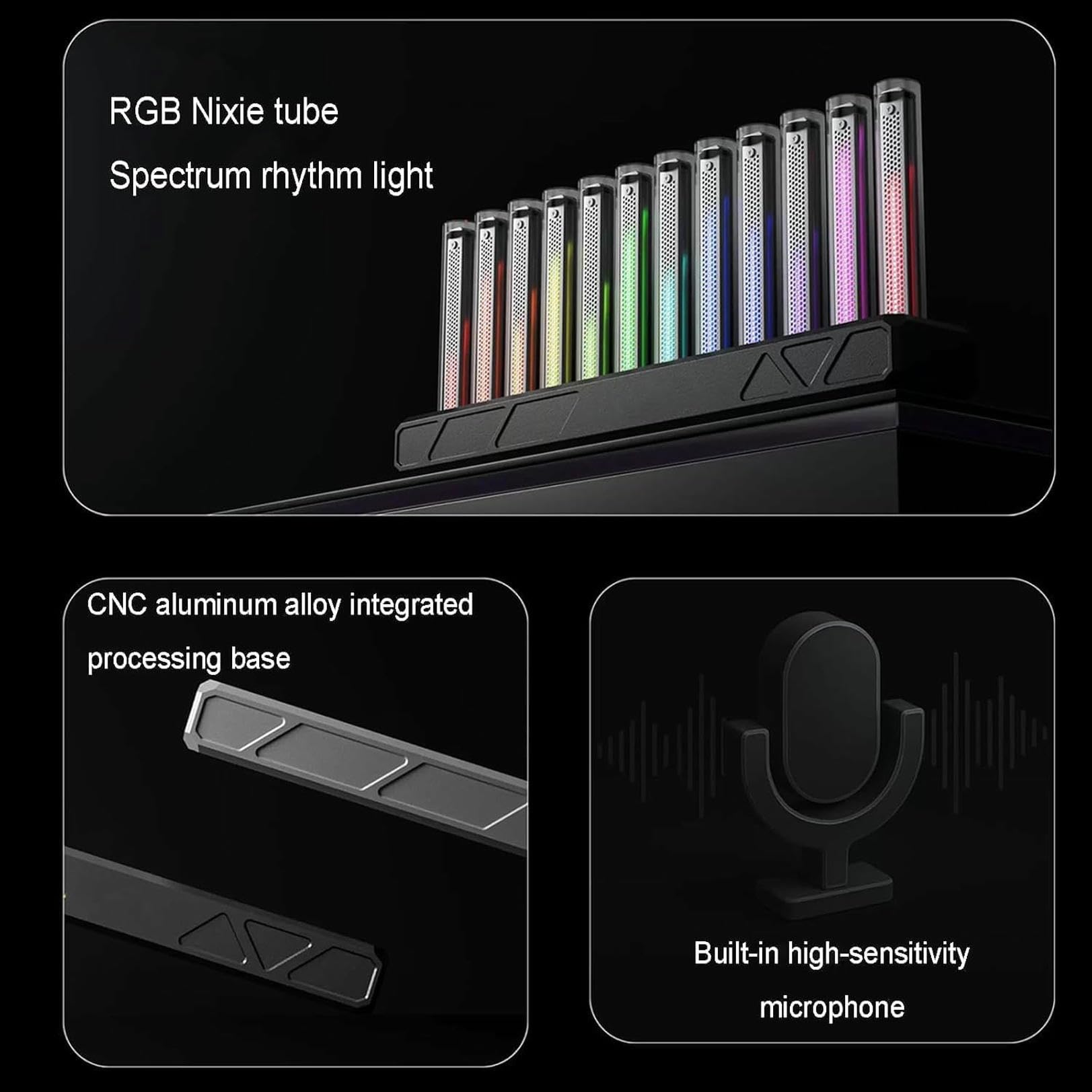 LED Musik Rhythmus Licht mit Nixie Röhren und 10 Lichteffektmodi RGB Sound Pickup Spektrum Lampe für Studio und Gaming Zimmer
