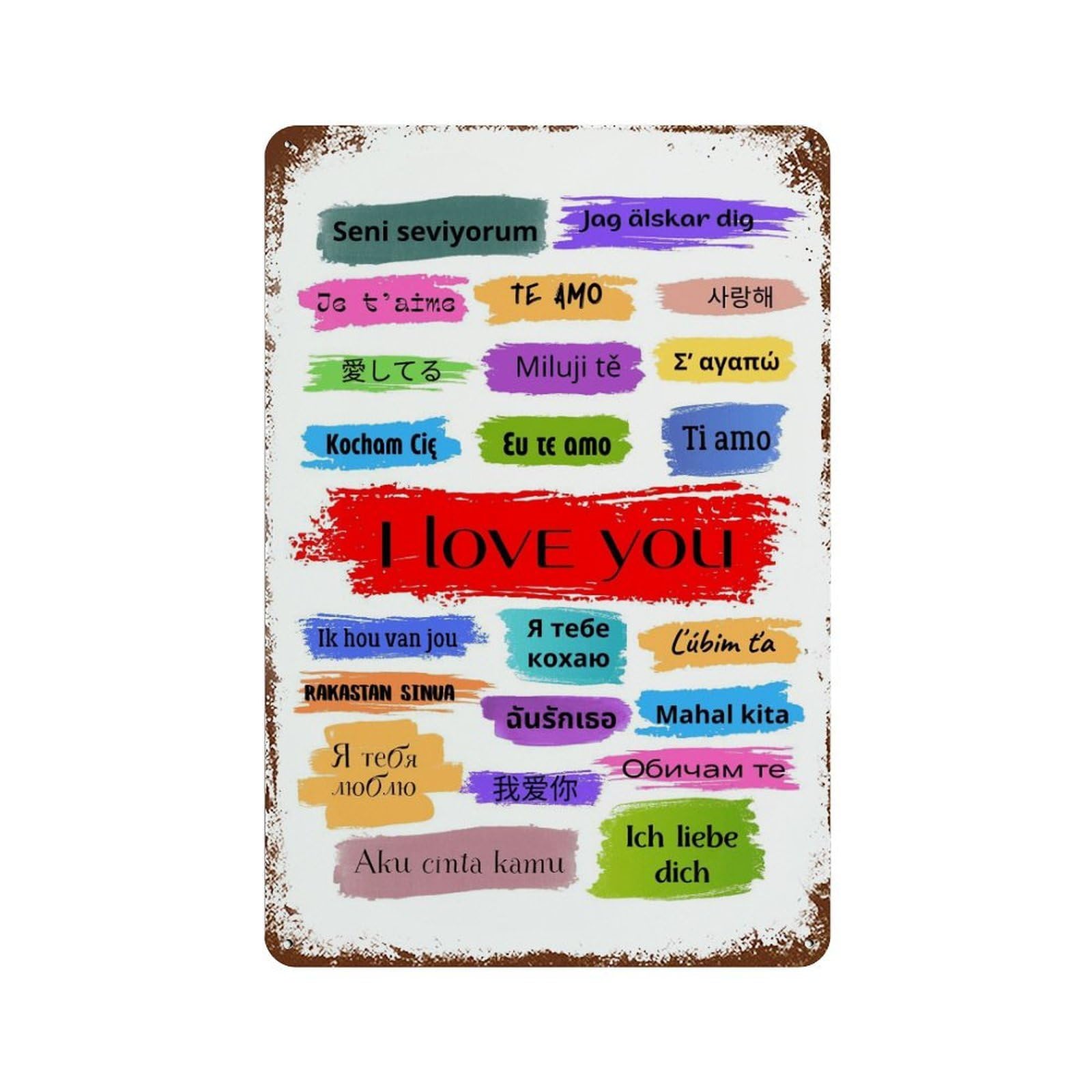 xiaoxiaoshen Love Expressed in Different Languages, A Romantic in Multi-language Style Wall Decor Art Metal Tin Poster Modern Home Decor Art Home Bar Shop Decorations Vintage Sign 30x20cm