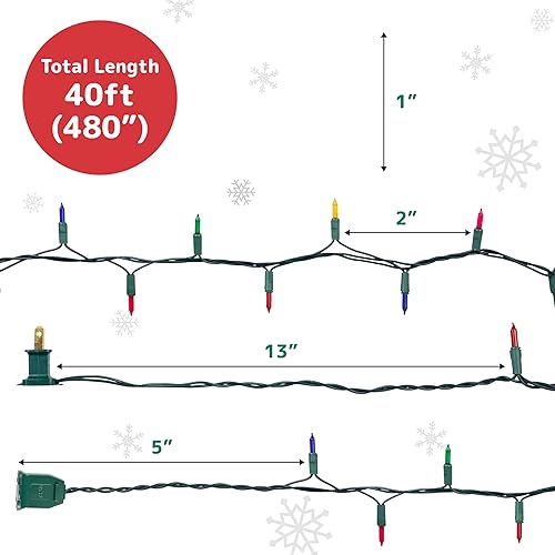 Miniatura 3 de PREXTEX Cadena de luces multicolor para árbol de Navidad, 200 luces parpadeantes de colores mezclados con alambre verde, luces de Mardi Gras de 40