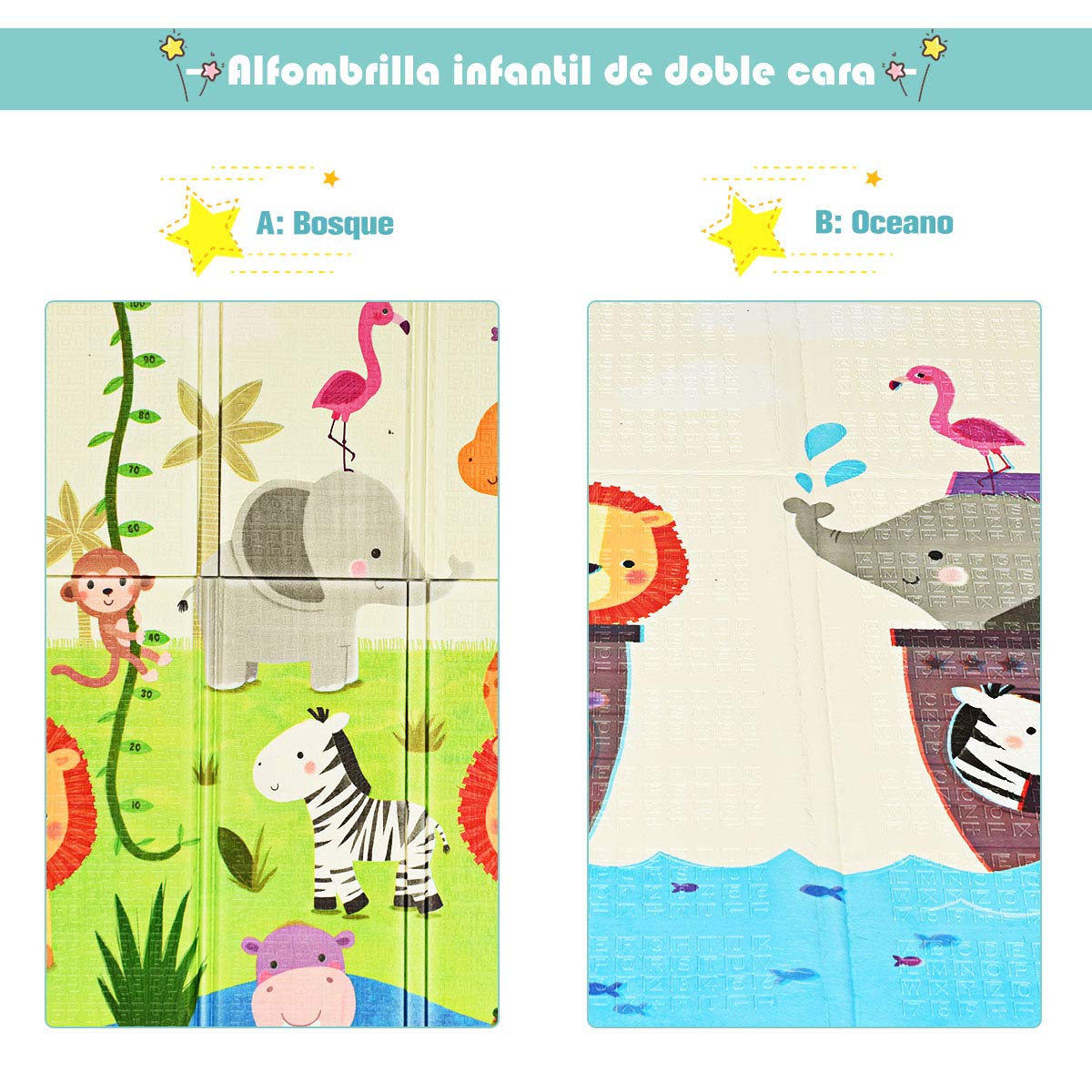 COSTWAY Alfombra de Juegos para Niños Tapete de Doble Cara para Bebé Gatear Jugar 200x180 centímetros para Dormitorio Salón (Verde)
