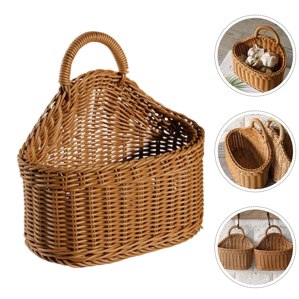 Panier de rangement en rotin à suspendre - Panier à fleurs en osier tissé pour pommes de terre, magazines, articles divers, oignons, taille