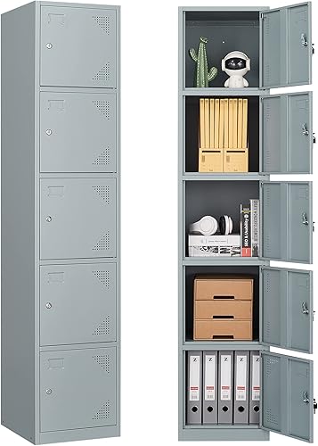 Letaya Armario de metal con 5 puertas con cerradura, gabinete de almacenamiento de acero de 71 pulgadas de alto para escuela, oficina, gimnasio,