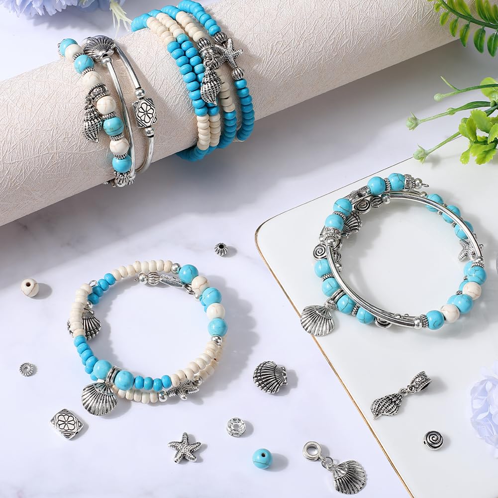 SUNNYCLUE 1 Box 4 Sets Ocean Multi Layer Bracelet Making Kit Summer Ocean Hawaii Beads Turquoise Bohemian Wrap Bracelet Lukcy Starfish Shell Charms for Jewellery Making Kits Adults DIY Craft Supplies - Image 4