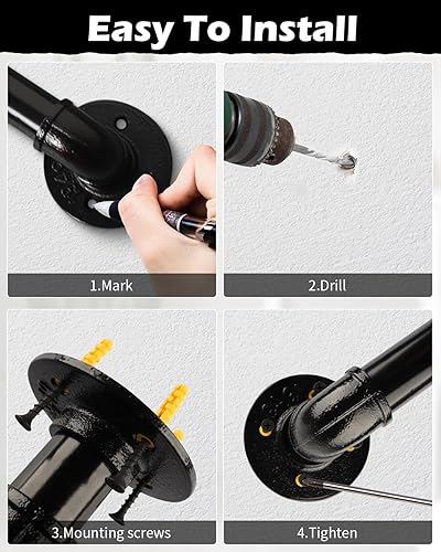 Miniatura 4 de MUZIK Barandilla industrial para escaleras interiores, pasamanos industriales resistentes de 12 pies para escalones al aire libre, barandillas de