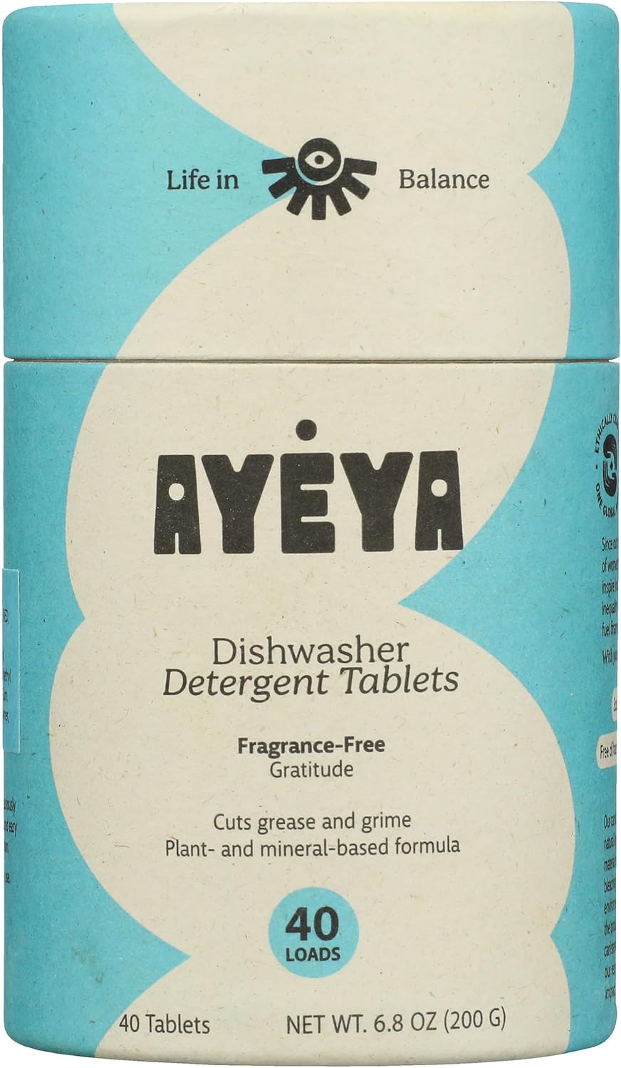 AYÉYA Gratitude Unscented Dishwasher Pods | Natural Dishwasher Tablets | Non Toxic Plastic Free Dishwashing Detergent | Biodegradable Dish Pods | Eco Friendly | Plant Based Unscented Dish Tabs