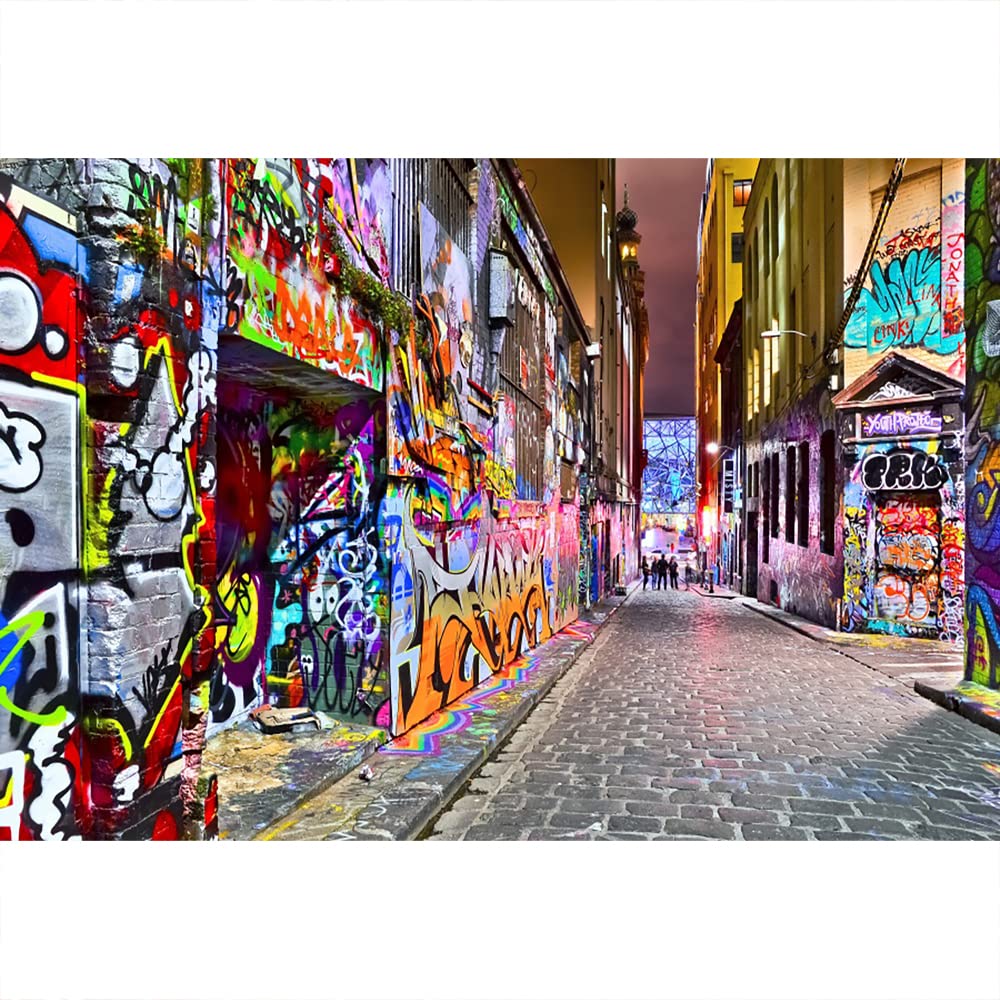 Aoihrraan 3 x 2,5 m miejska ulica graffiti ściana tło retro kreskówka lata 80-te lata 80-te moda hip-hop styl ścieżka fotografia tło muzyka punk przyjęcie urodzinowe dzieci dzieci dzieci dorośli portret studio fotograficzne rekwizyty