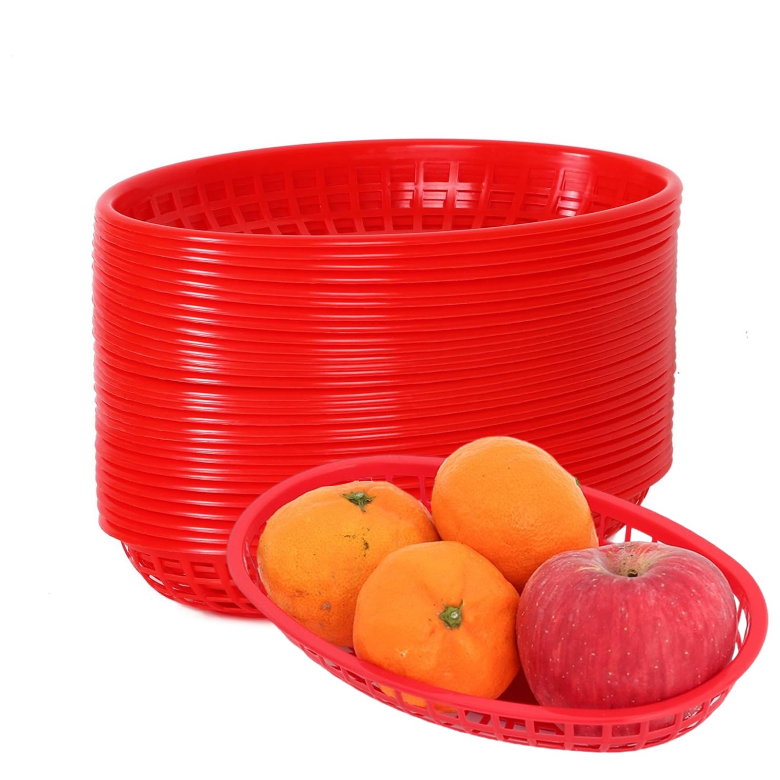 Cjytdkj 16PCS Oval Food Basket, 22 x 14 x 3.8cm Oval Fast Food Baskets, Red Basket for Chip Fries Burgers Sandwiches Picnics BBQ Party