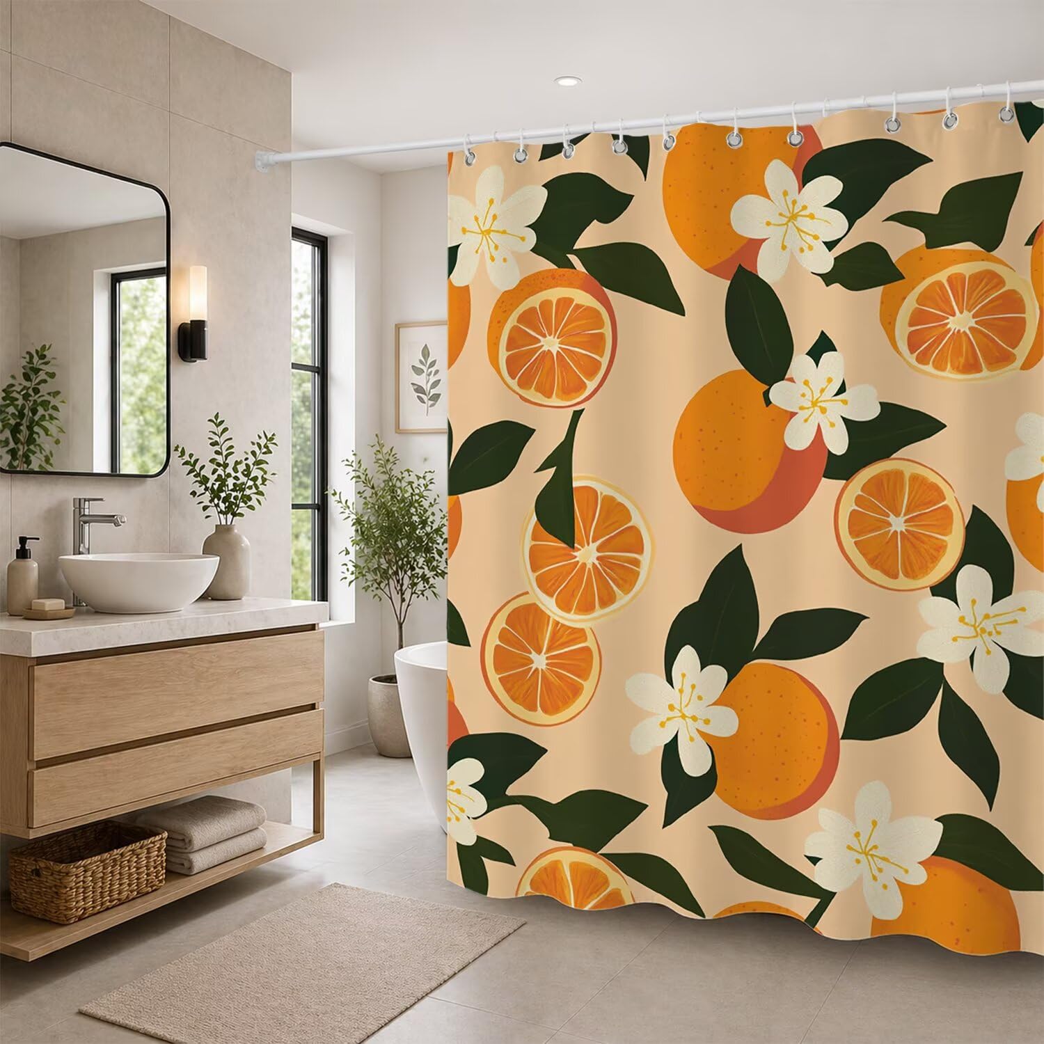 Rideau de douche imperméable avec ourlet lesté anti-adhérence, textile orange lavable 180x200