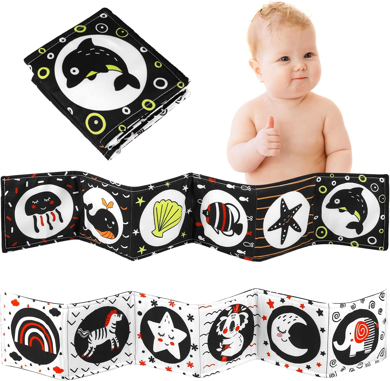 Pinenuts Black and White Baby Soft Book, Foldable High Contrast Baby
