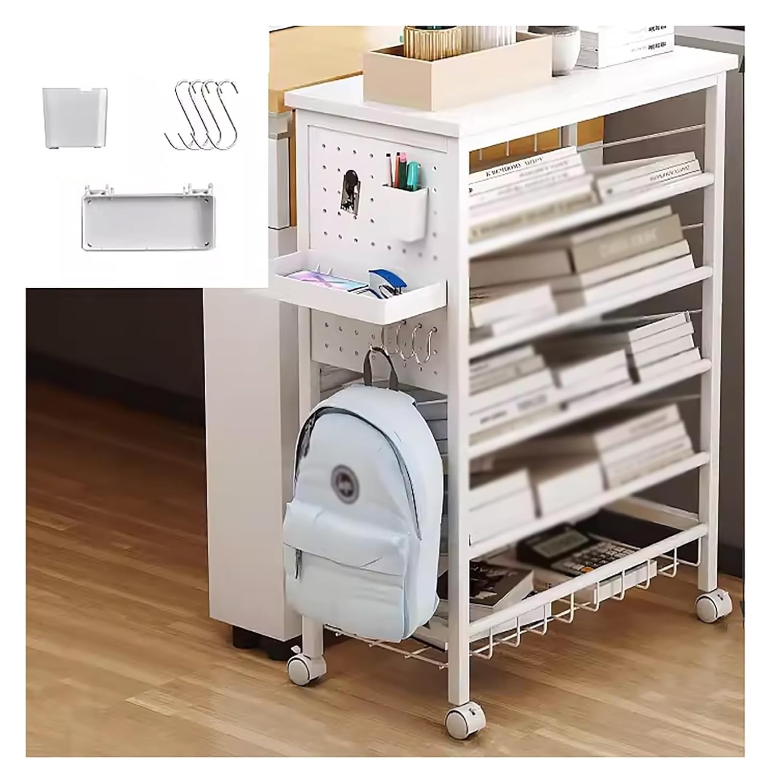 carrello portalibri, carrello for libriLibreria mobile, Libreria con ruote(White)
