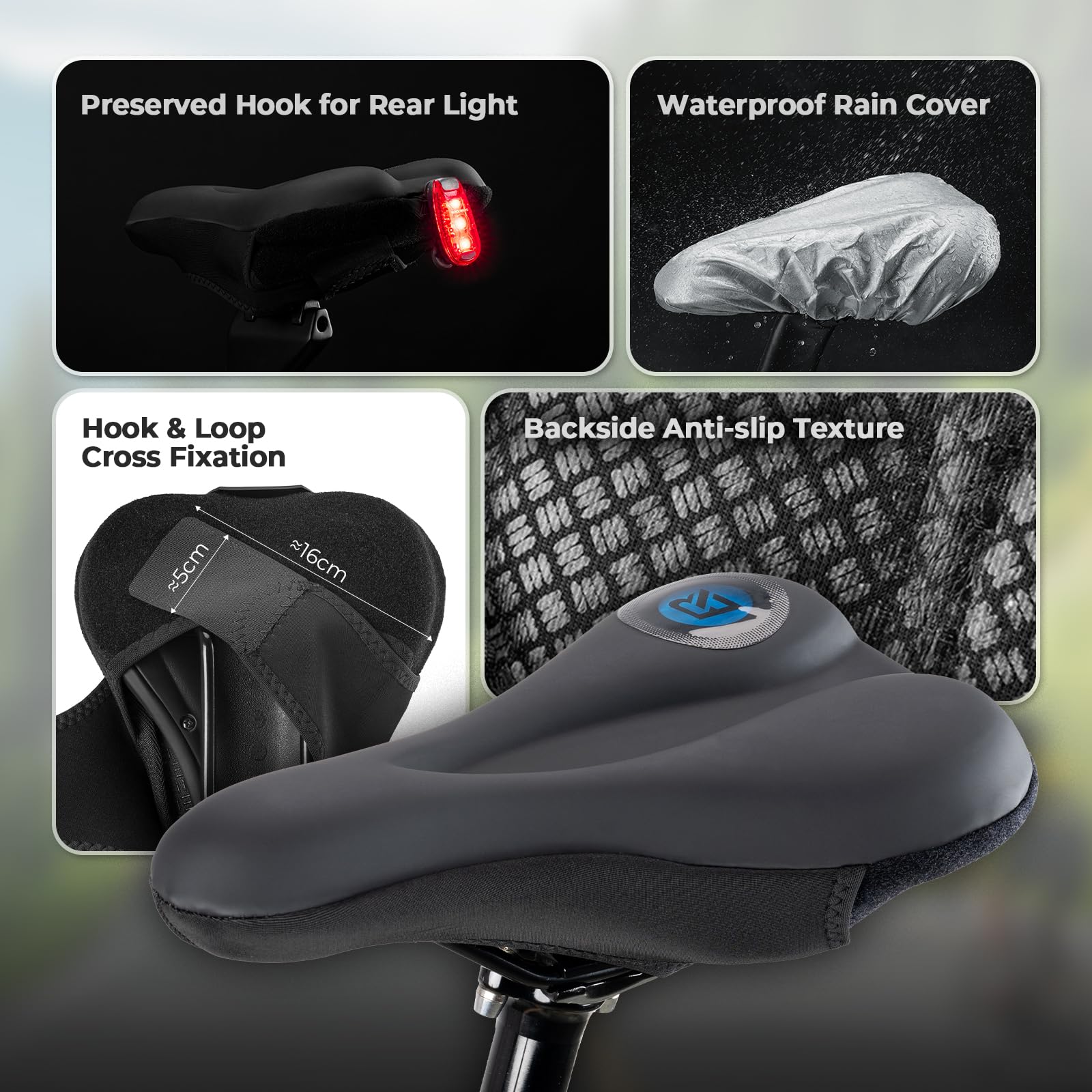 ROCKBROS Coprisella Bici Ammortizzante, Sella Bici Comoda in Gel, Copri Sella Traspirante, Sellino Morbido, Sella Ergonomica per MTB o Bici da Corsa, Accessori per Ciclismo, Uomo e Donna