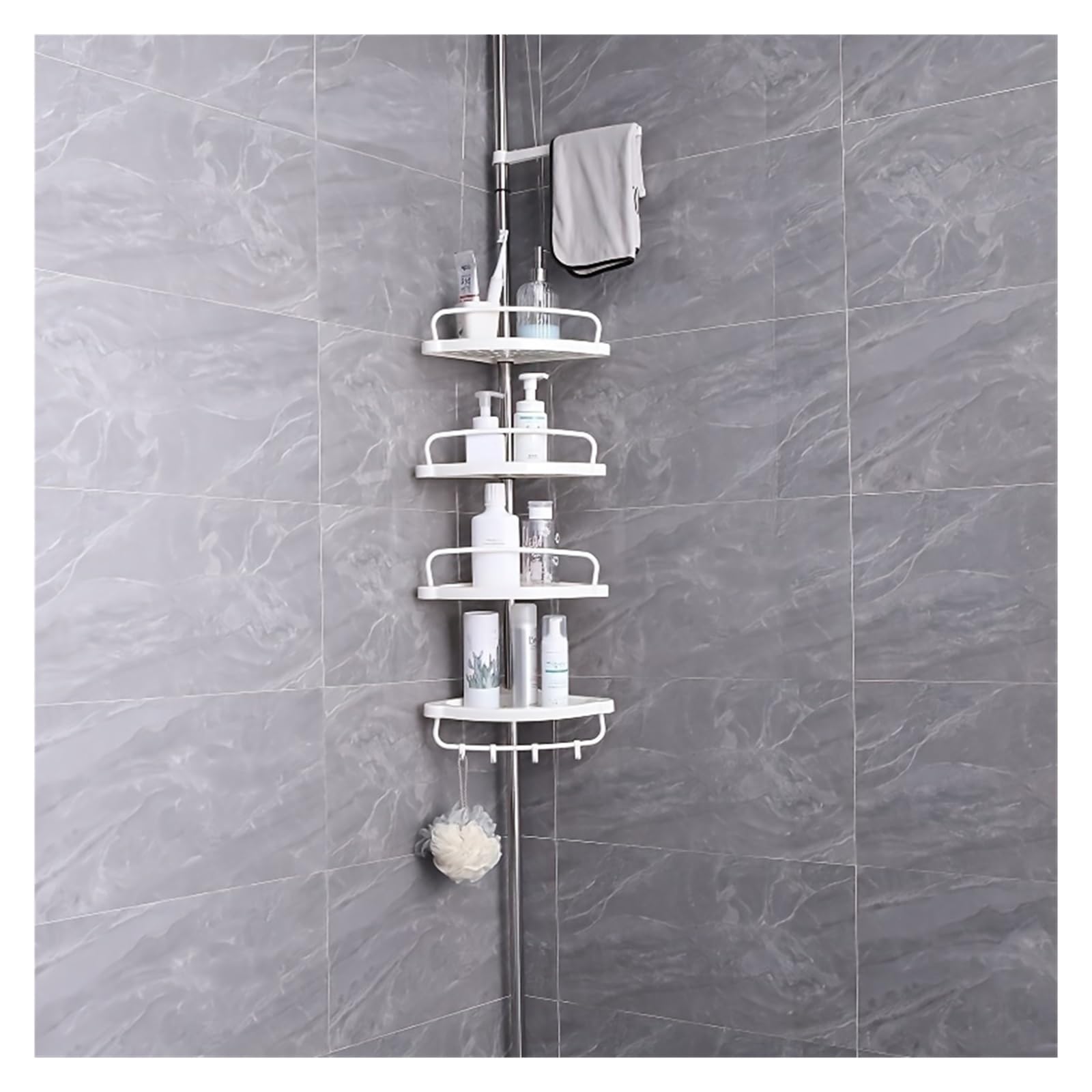 ljjymx Adjustable Shower Storage 4-Tier Adjustable Corner Shower Caddy Tension Pole - Versatile Plastic Storage Rack - 40-125