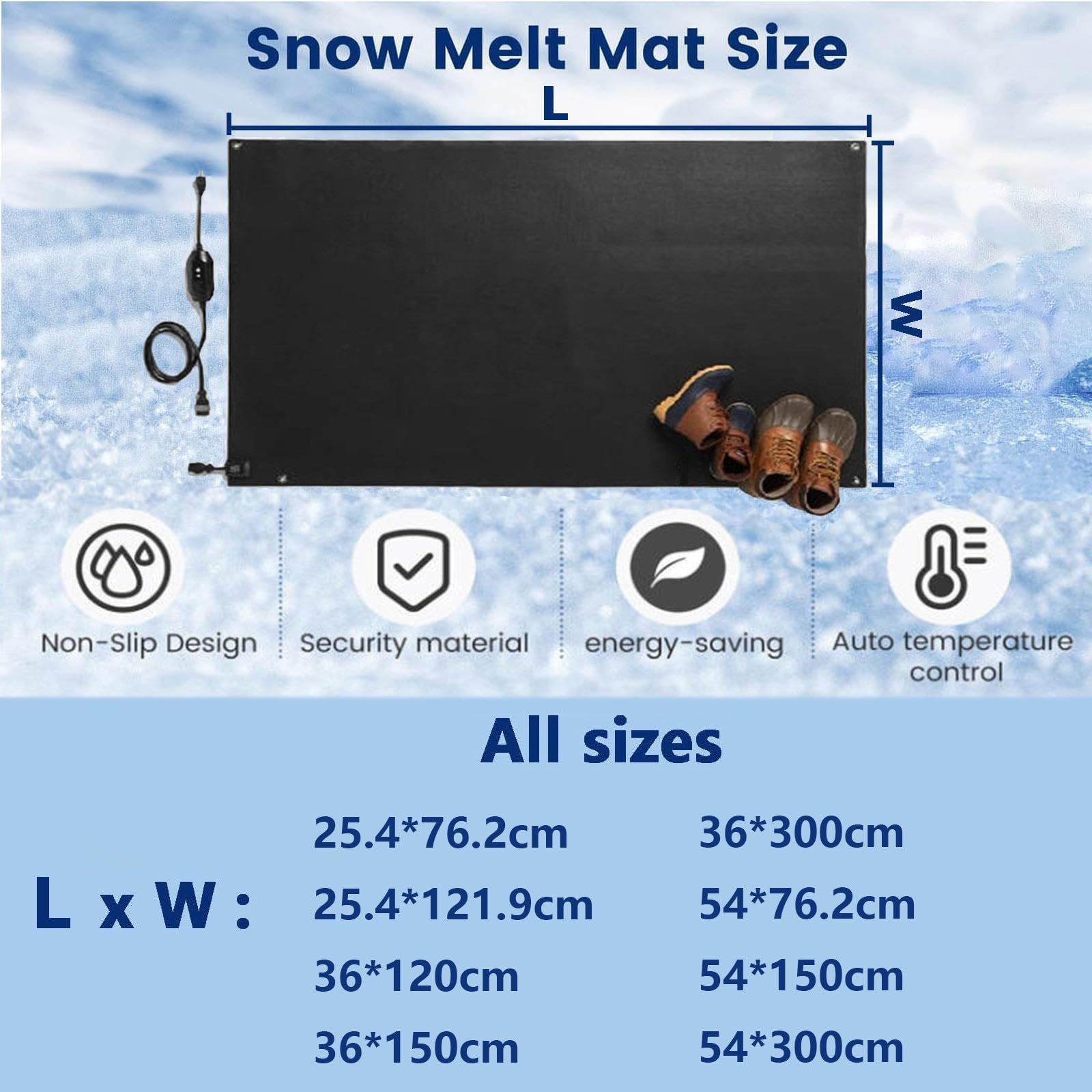Heated Snow Melting Mats | Snow Melting Walkway Mat | Prevent Dams/Roof Leaks | Melts 2 Inches of Snow per Hour | for Winter Outdoor Stair Step Doorway Walkway Driveway 54 * 300cm