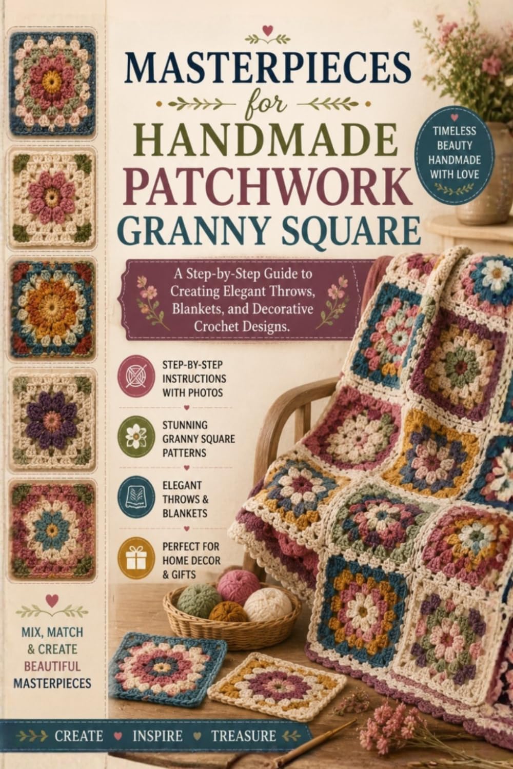 Masterpieces for Handmade Patchwork Granny Square: A Step-by-Step Guide to Creating Elegant Throws, Blankets, and Decorative Crochet Designs
