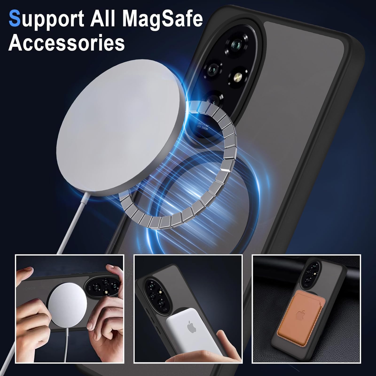 Custodia Magnetica Sottile Per Honor 200 Smart: Cover Rigida Opaca Anti-impronta Con Anello MagSafe E Paraurti In TPU, Colore Nero - 3