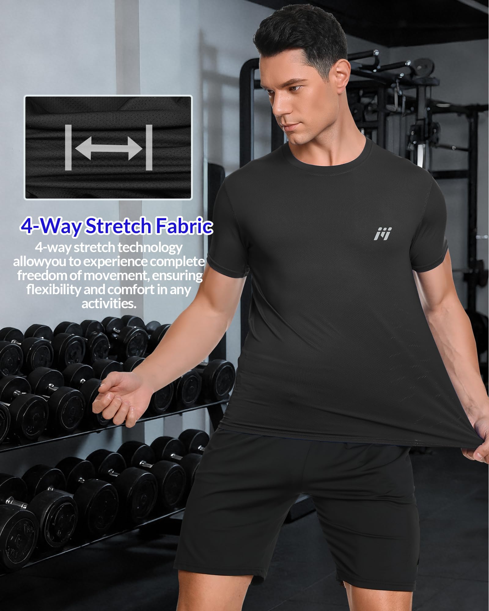 MEETYOO 5 Pack Camiseta Deportiva para Hombre Running y Entrenamiento Camiseta Técnica Hombre Gimnasio con Tejido Transpirable de Secado Rápido
