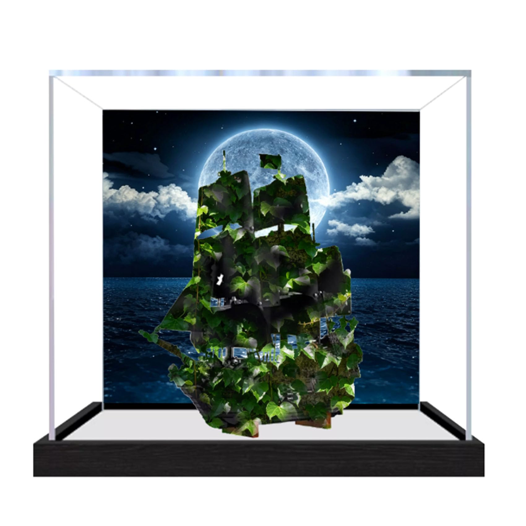 Acrylic Display Case for Le-go 10365 Caribbean Ship Model, Dustproof Display Box (display box only) (StyleB Background 3mm)