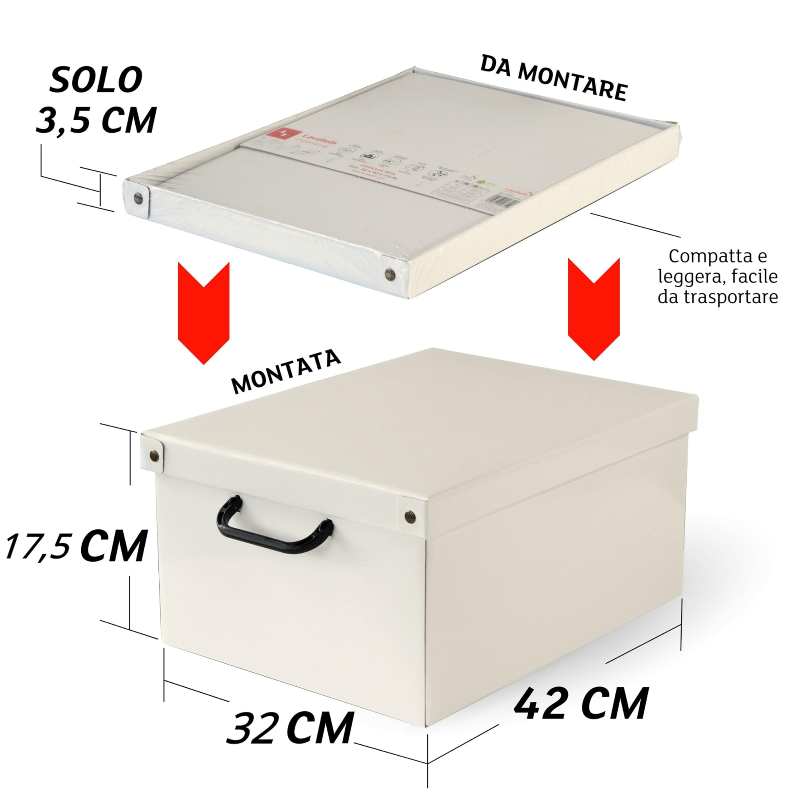 Set 6 Scatole Organizer In Cartone Per Armadio - 32x42x17.5 Cm, Beige, Con Coperchio E Maniglie