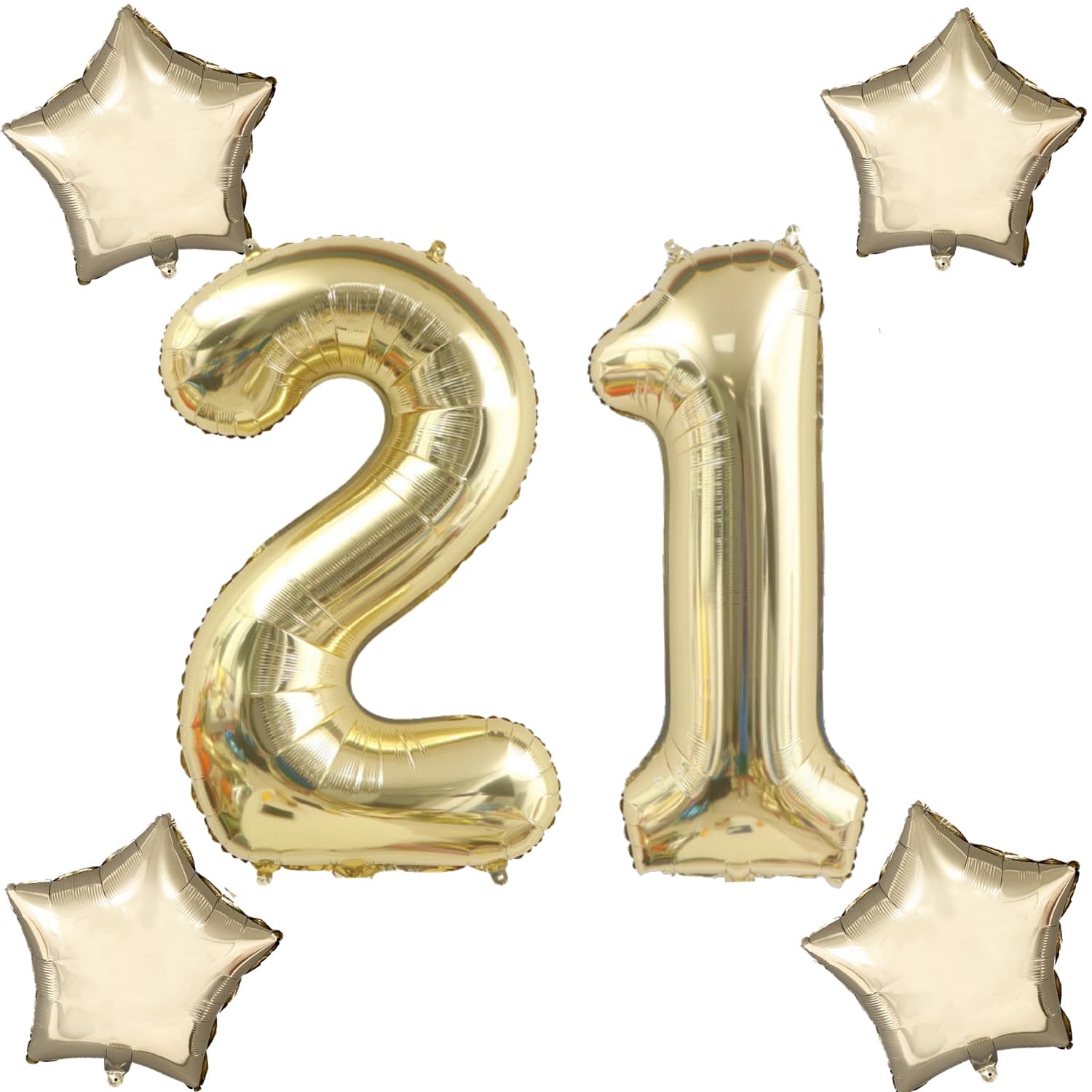 Blasses Gold Luftballons Zahl 21+4 pcs stern Folienballon Zahl 21 .Geburtstag frau mädchen,40" Riesenzahl Ballons 21 .geburtstagsdeko mann,Zahlenballon 21, Helium Ballons 21 Zahlen Luftballon