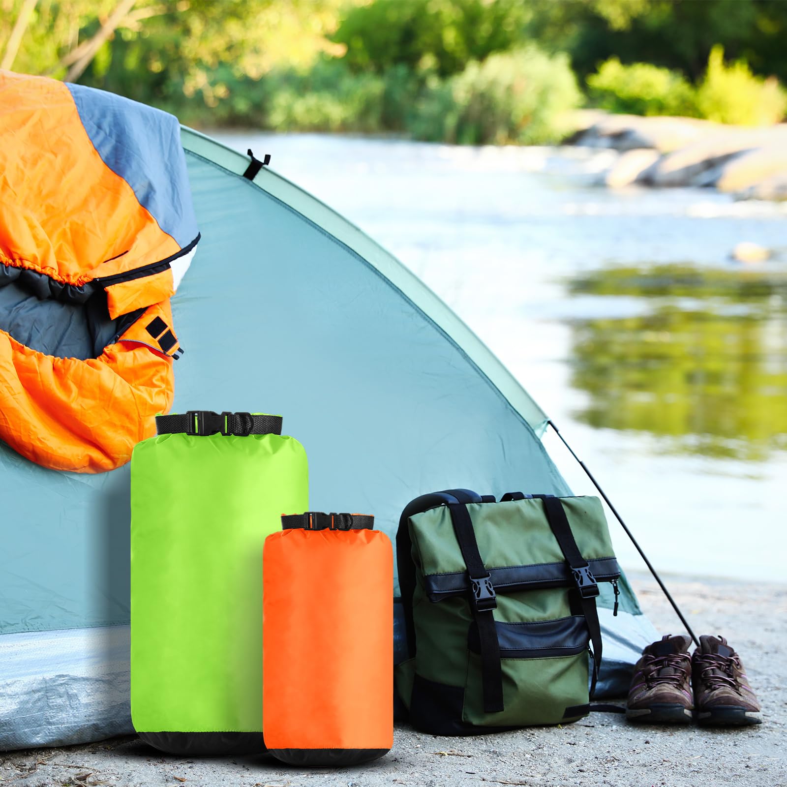 6 bolsas impermeables ligeras para exteriores, 35 L, 20 L, 15 L, 10 L, 5 L, 3 L, bolsa impermeable para barco, kayak, mochilero, senderismo, camping, rafting (color fluorescente)