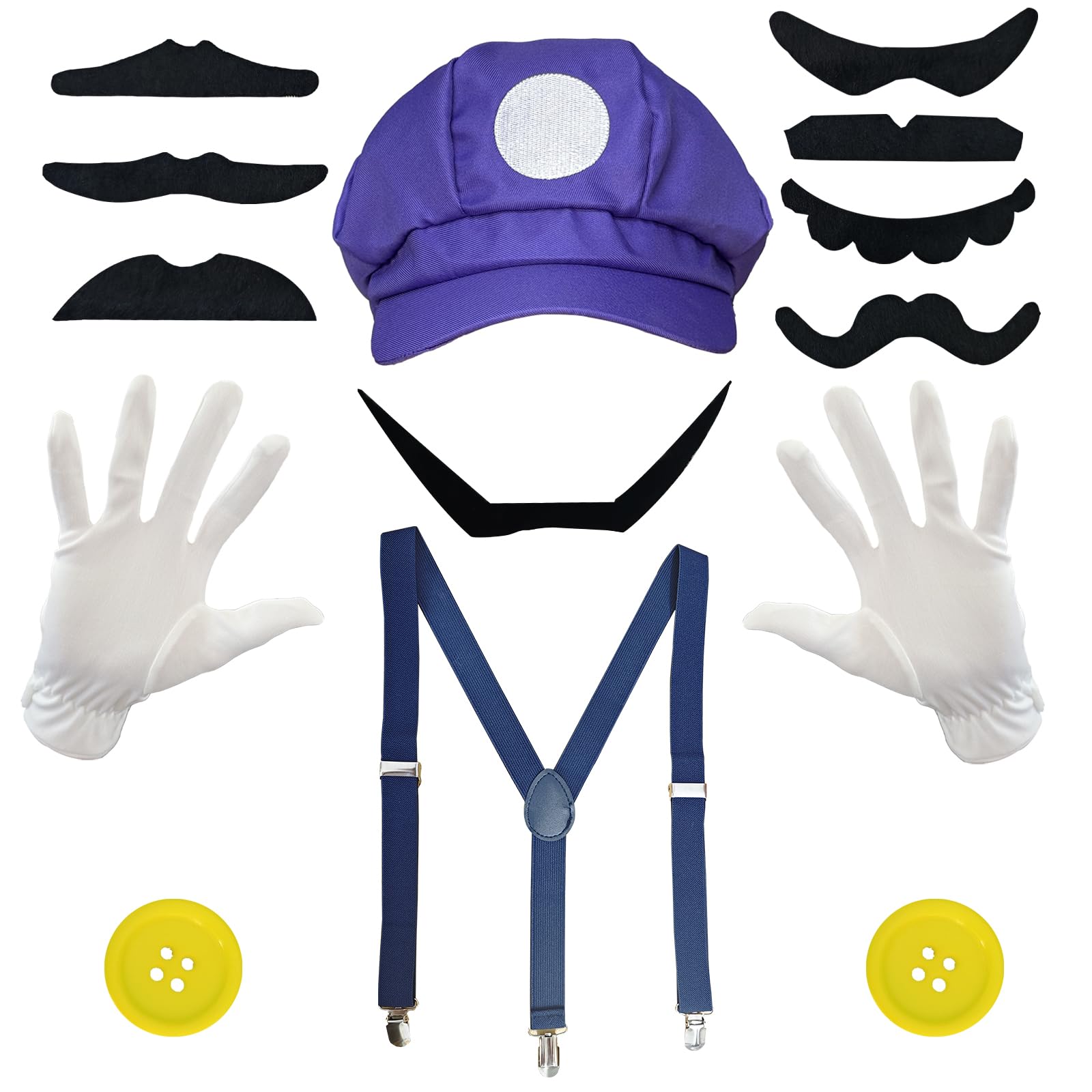 Orgoue – Kit Accessoires Costume Super Brothers : Chapeaux, Moustache, Gants, Bretelles !