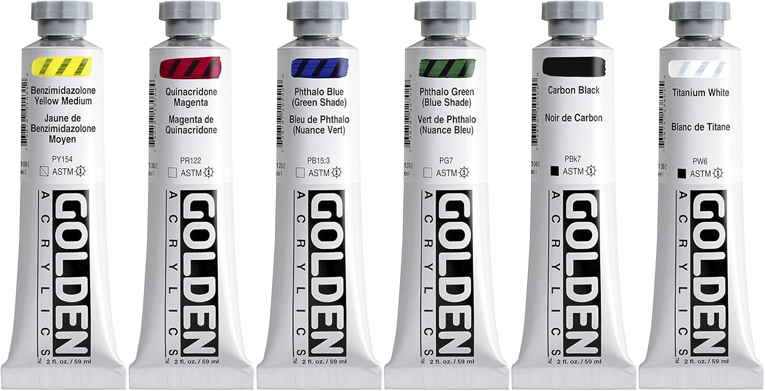 GOLDEN Heavy Body Acrylics, Essentials Set, 6 Color, Professional Acrylic Paint