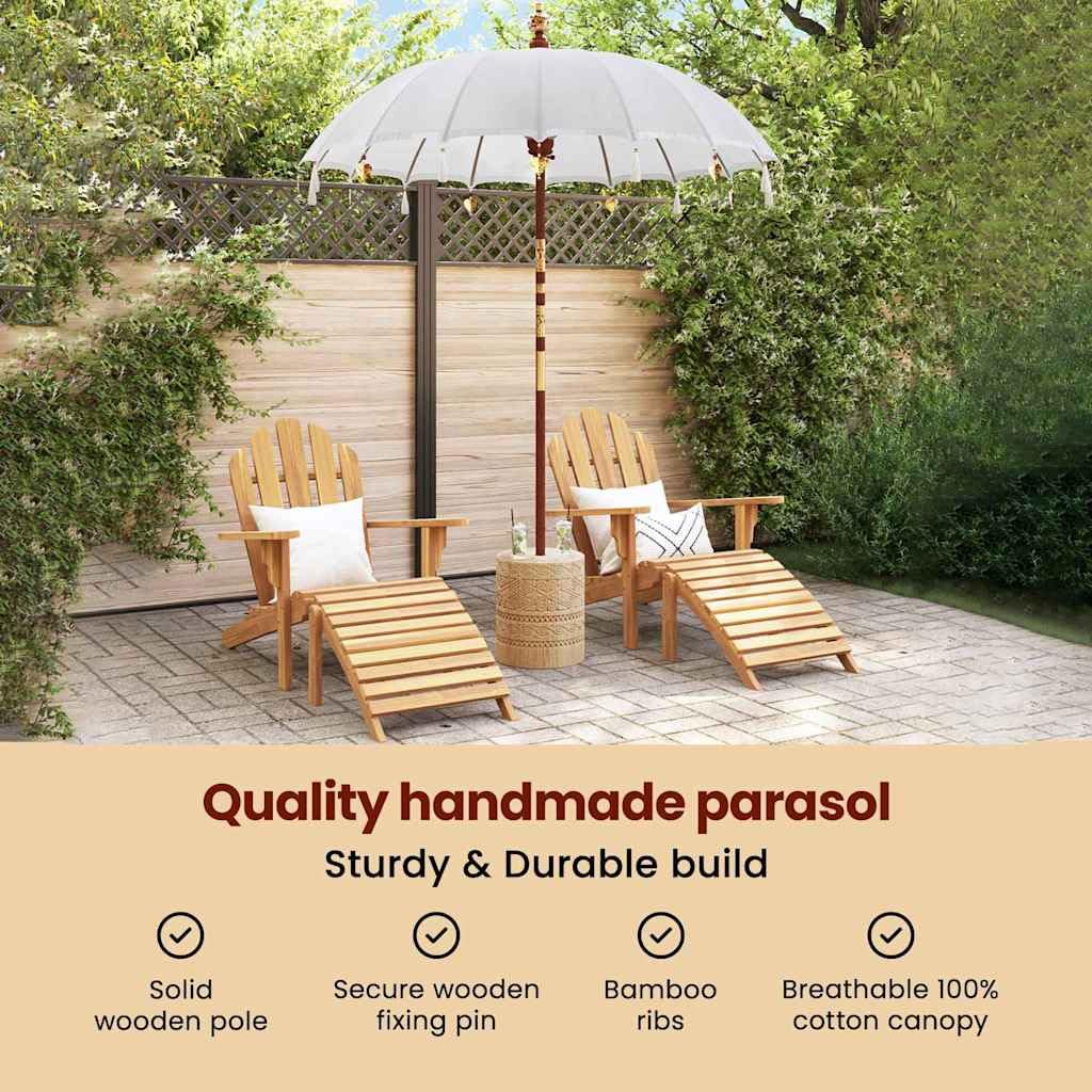 vidaXL Baliński Parasol z Bazą Kremowy 185 x 185 x 260 cm, Ogród i taras, okrągły parasol balijski, cień na zewnątrz, ręcznie robiona osłona, bambusowa nóżka