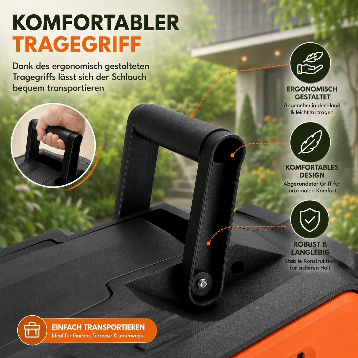 Schlauchtrommel & Wand-Schlauchbox 20M+2M – Hochwertiger 1/2-Zoll Automatik-Gartenschlauch mit 180° Rückholfunktion, robuste, wetterfeste & platzsparende Lösung für Garten, Terrasse & Balkon