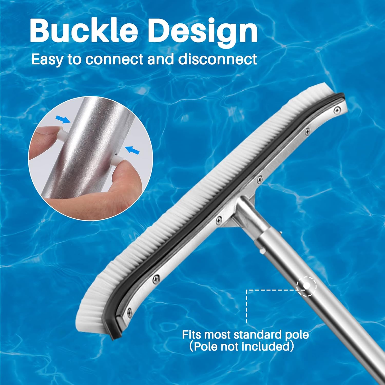 Brosse Pour Piscine VABNEER 18 Pouces - Tête En Aluminium, Poils Résistants, Pour Perche Télescopique 3 Cm
