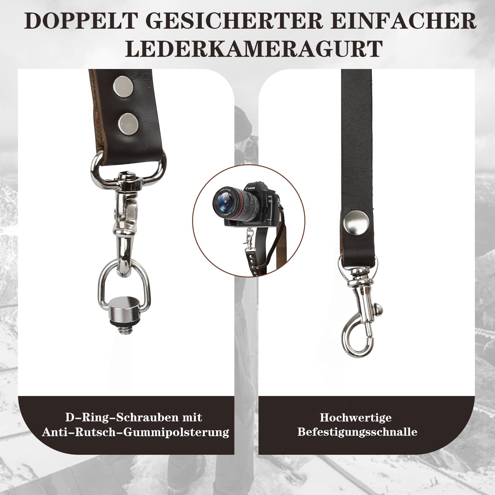 Kameragurt aus Leder für eine Kamera, Schultergurt für eine Kamera, Kameragurte für Fotografen,Doppelschultergurt aus Vollnarbenleder，doppelte Kamera-Ausrüstung für DSLR/SLR-Gurt