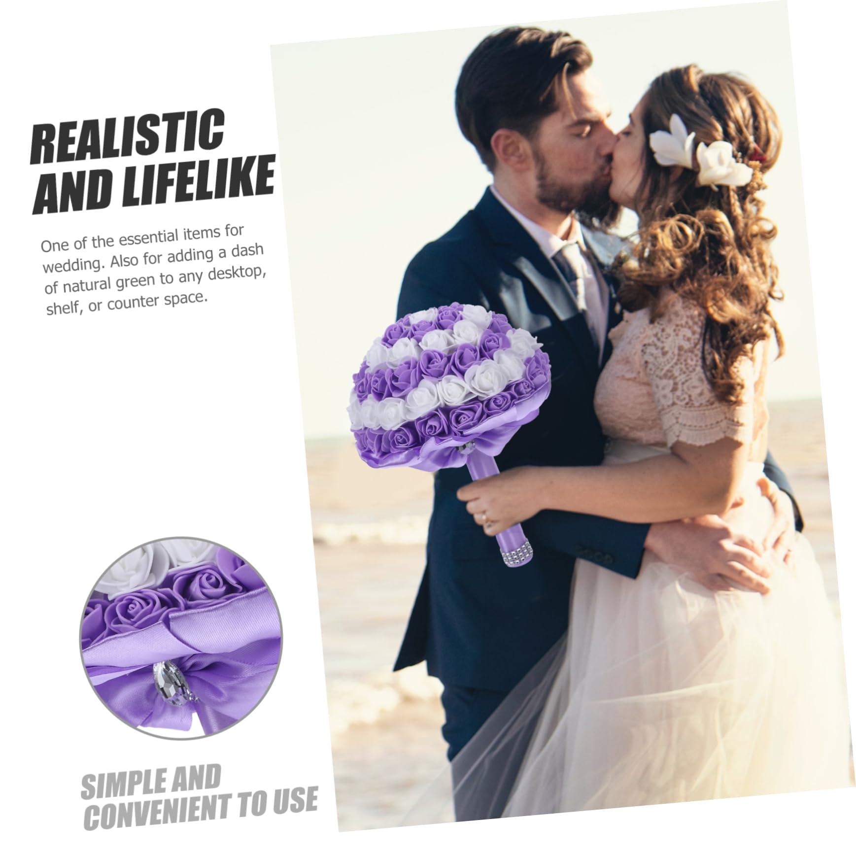 ABOOFAN 2 STK Braut Blumenstrauß hochzeitsdeko Wedding Bouquet Brautjungfer wirft Blumenstrauß Rosenstrauß Hochzeitsstrauß für die Braut Handheld schmücken Brosche Violett