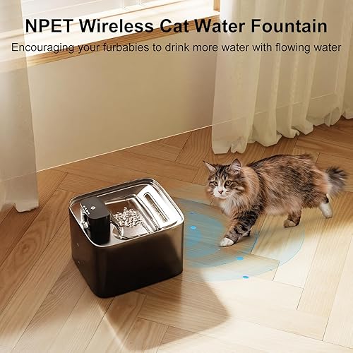 Miniatura 8 de NPET Fuente de agua inalámbrica para gatos, fuente para mascotas de 4 l1 galón con sensor de movimiento inteligente, batería recargable de 4000 mAh