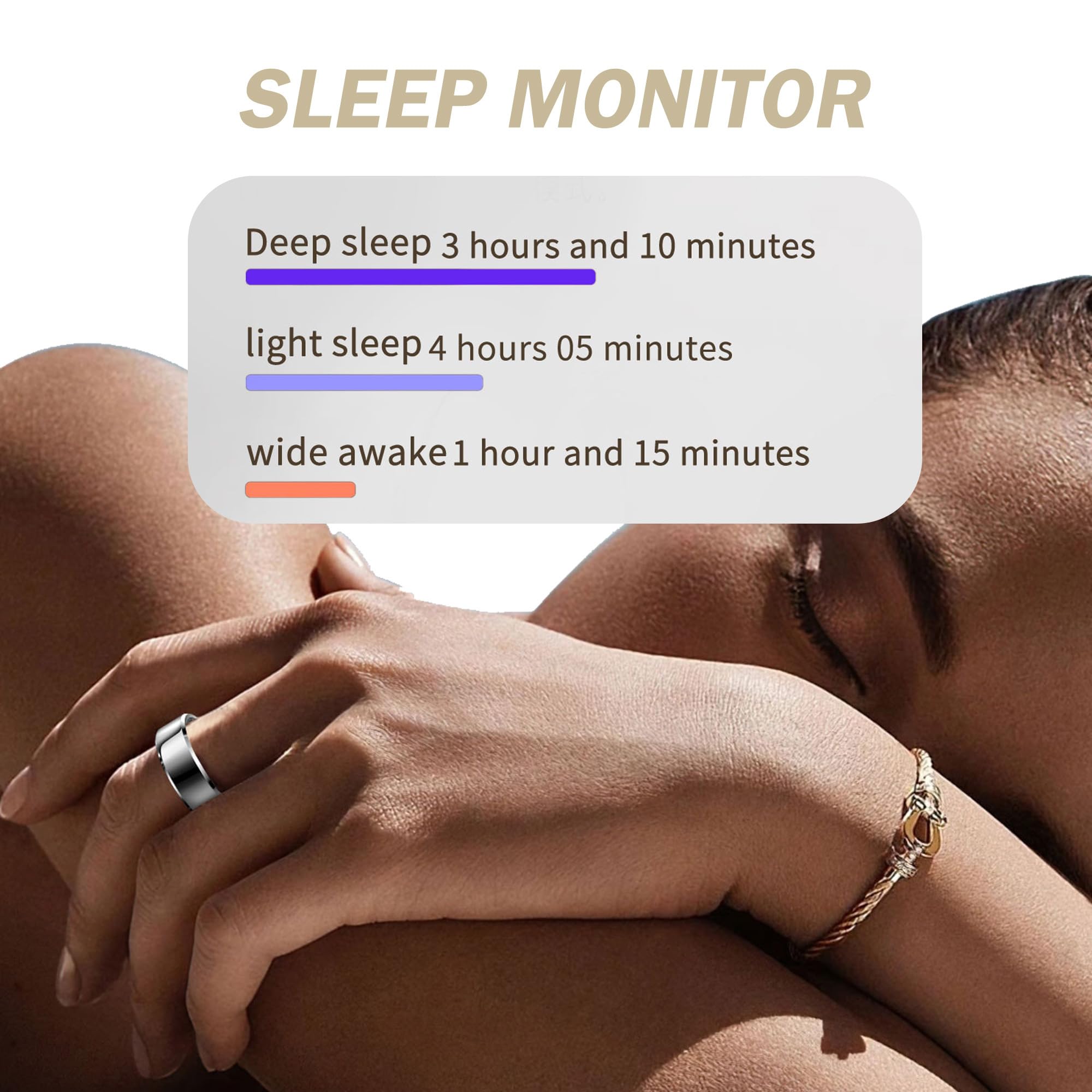 Anillo inteligente de salud, resistente al agua, monitor de frecuencia cardíaca, contador de pasos, calorías, podómetro, distancia, seguimiento del sueño, batería de larga duración, para deportes iOS