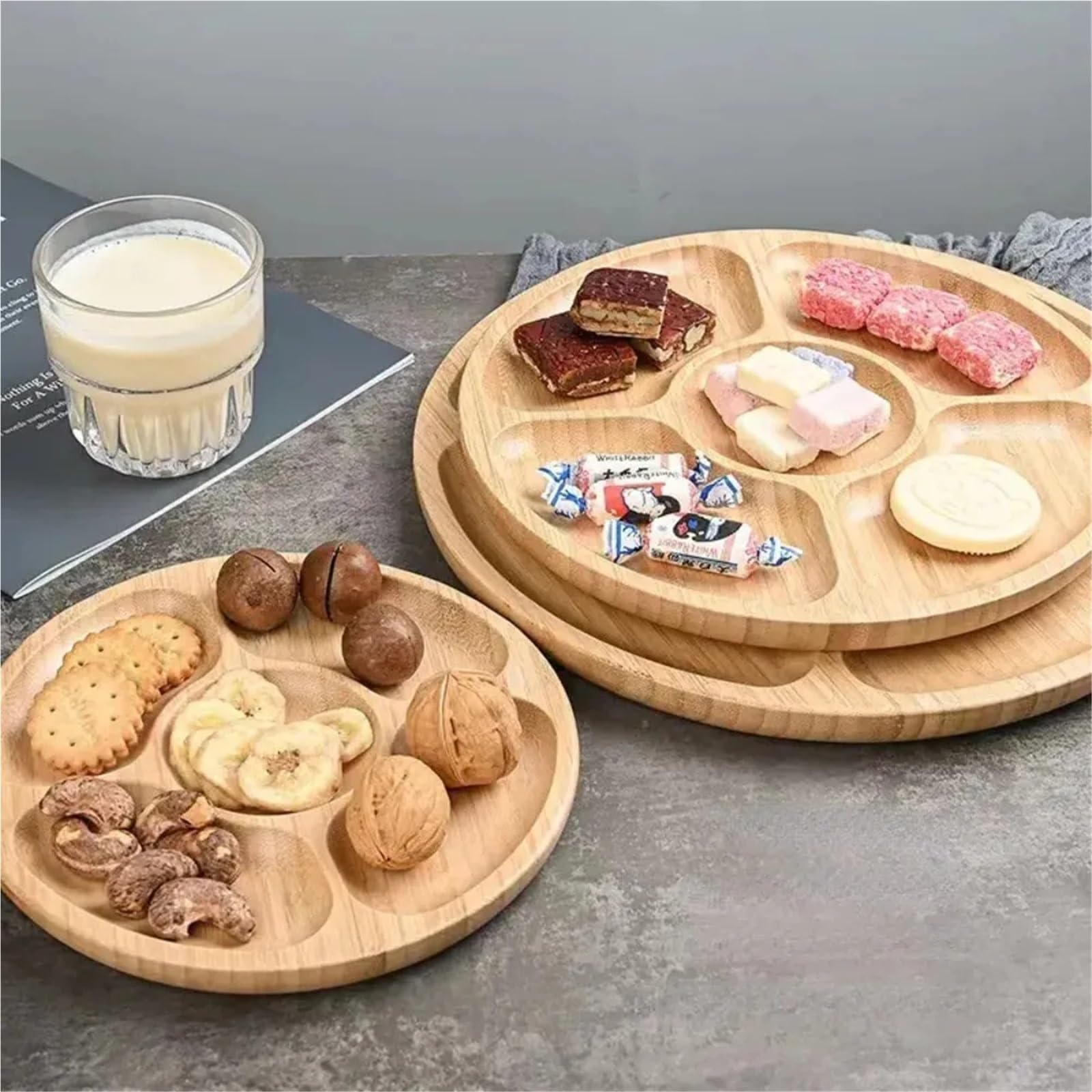 Party Dishes runder Snackteller mit 5 Fächern für Partys | Geteilte Serviertabletts, Vorspeisentablett, Obstteller, Hotel(30mm)