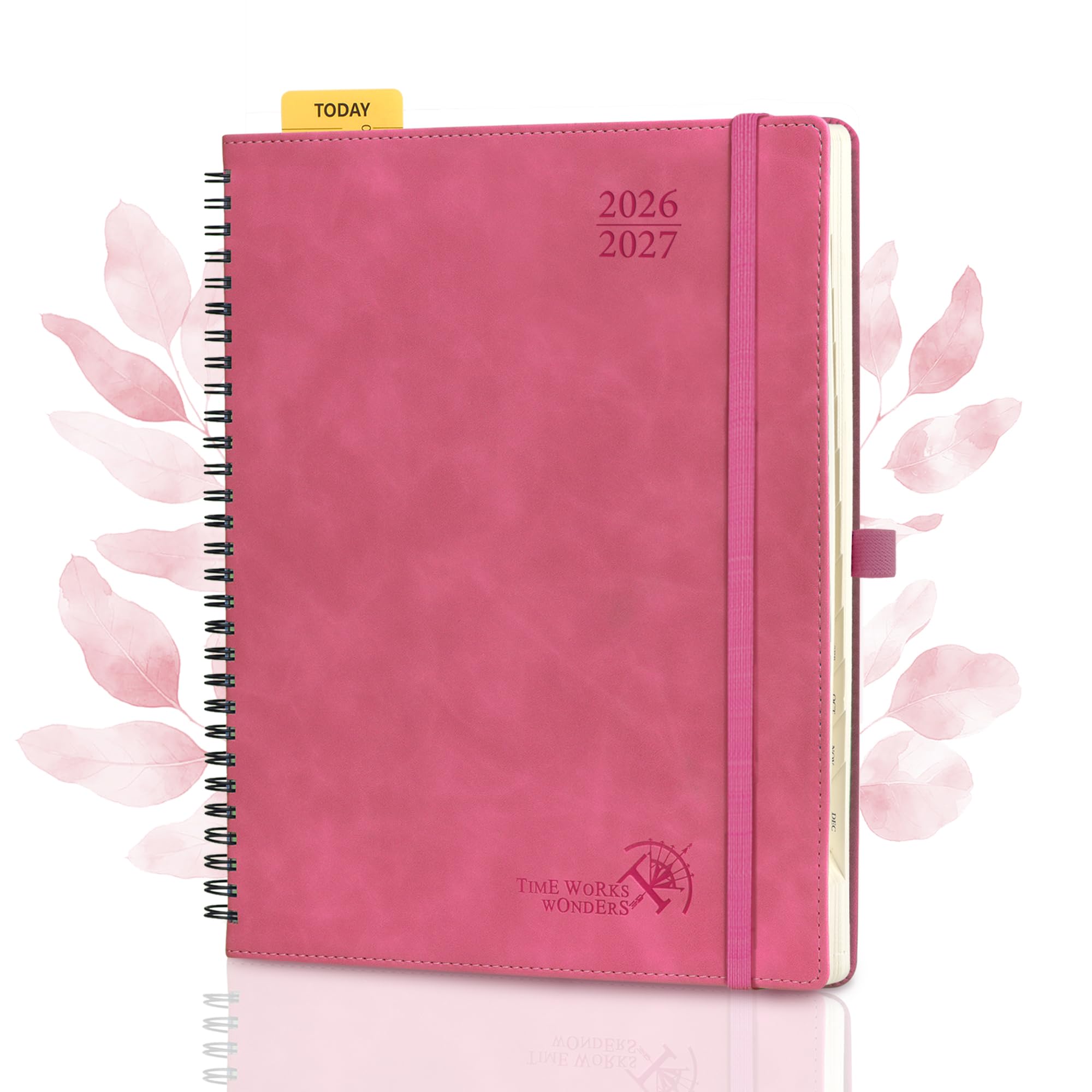 POPRUN Academic 2026-2027 Diary Week to View Large Spiral Bound Soft Cover 26.5 x 21.5 cm - 26/27 Mid Year Weekly Planner & Notebook in One, Monthly Tab(Magenta​)