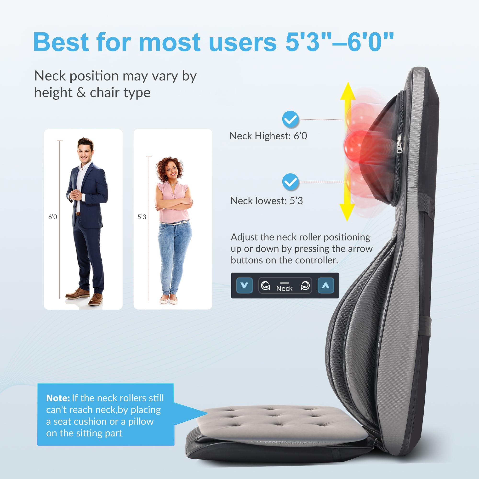 COMFIER Shiatsu Neck Back Massager with Heat, 2D ro 3D Kneading Massage Chair Pad, Adjustable Neck Massage,Seat Massager for Full Body Relaxation, Christmas Gifts for Dad Mom Women Men,Dark Gray