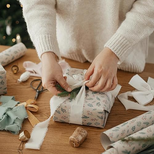 Miniatura 5 de 4 rollos de cinta de Navidad, 1.5 pulgadas x 7 yardas, cinta de gasa de Navidad hecha a mano con flecos para envoltura de regalos de Navidad, boda,