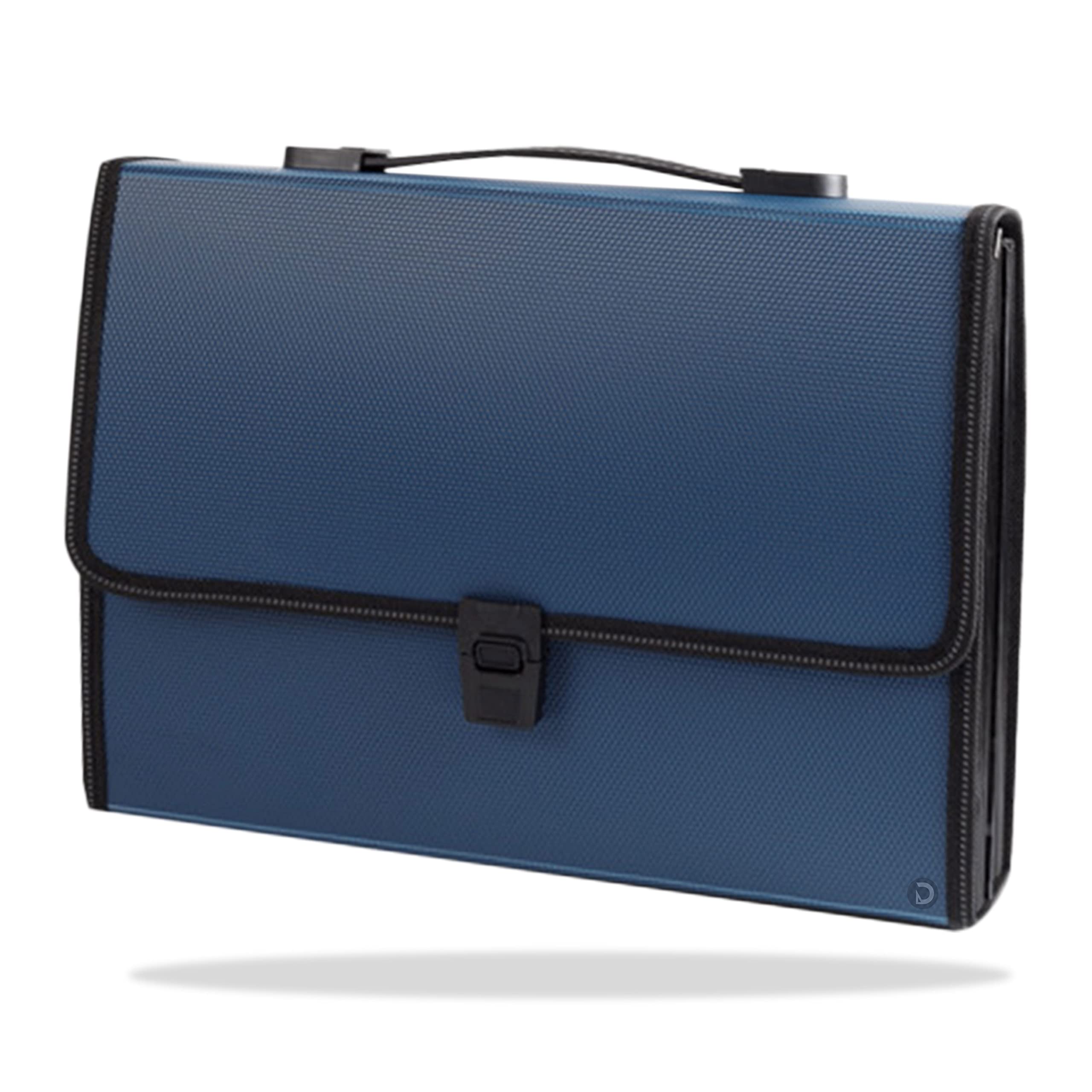 DaKos Cartella portadocumenti espandibile di alta qualità, cartella portadocumenti con impermeabile, formato A4, con 12 tasche con fibbia resistente e manico portatile, per ufficio (blu)