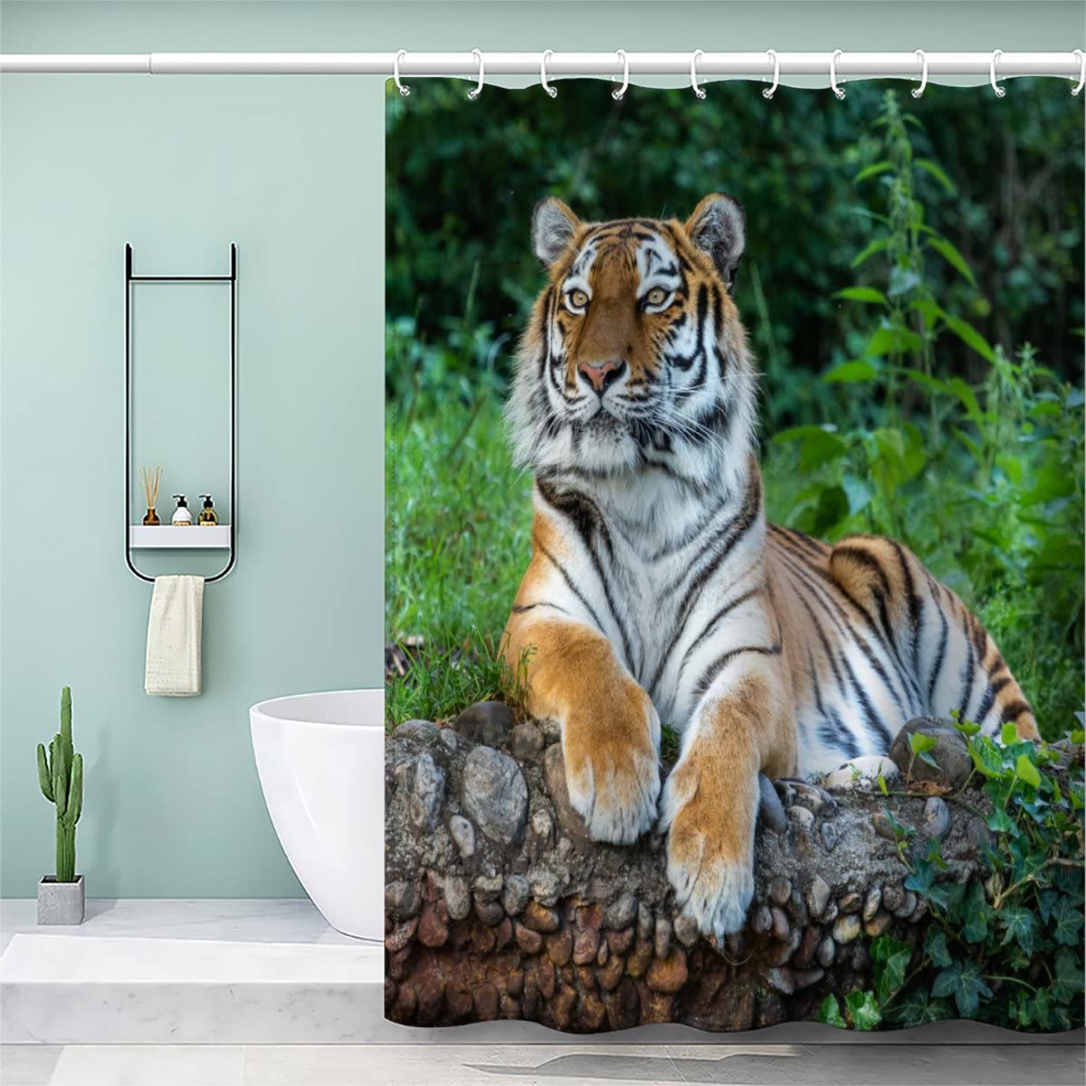 AOLIGL Shower Curtain 180 x 180cm Waterproof Shower Curtain Siberian tiger, wild animal Bath Curtains for Shower Wet Room Shower Curtain Unique Printed Funny Shower Curtain Rust Proof Eyelets