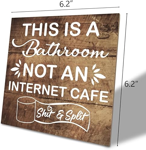 Miniatura 2 de Decoración de baño, placa de madera para mesa de 6.2 x 6.2 pulgadas, divertido letrero de inodoro, placas decorativas y letreros, placa decorativa
