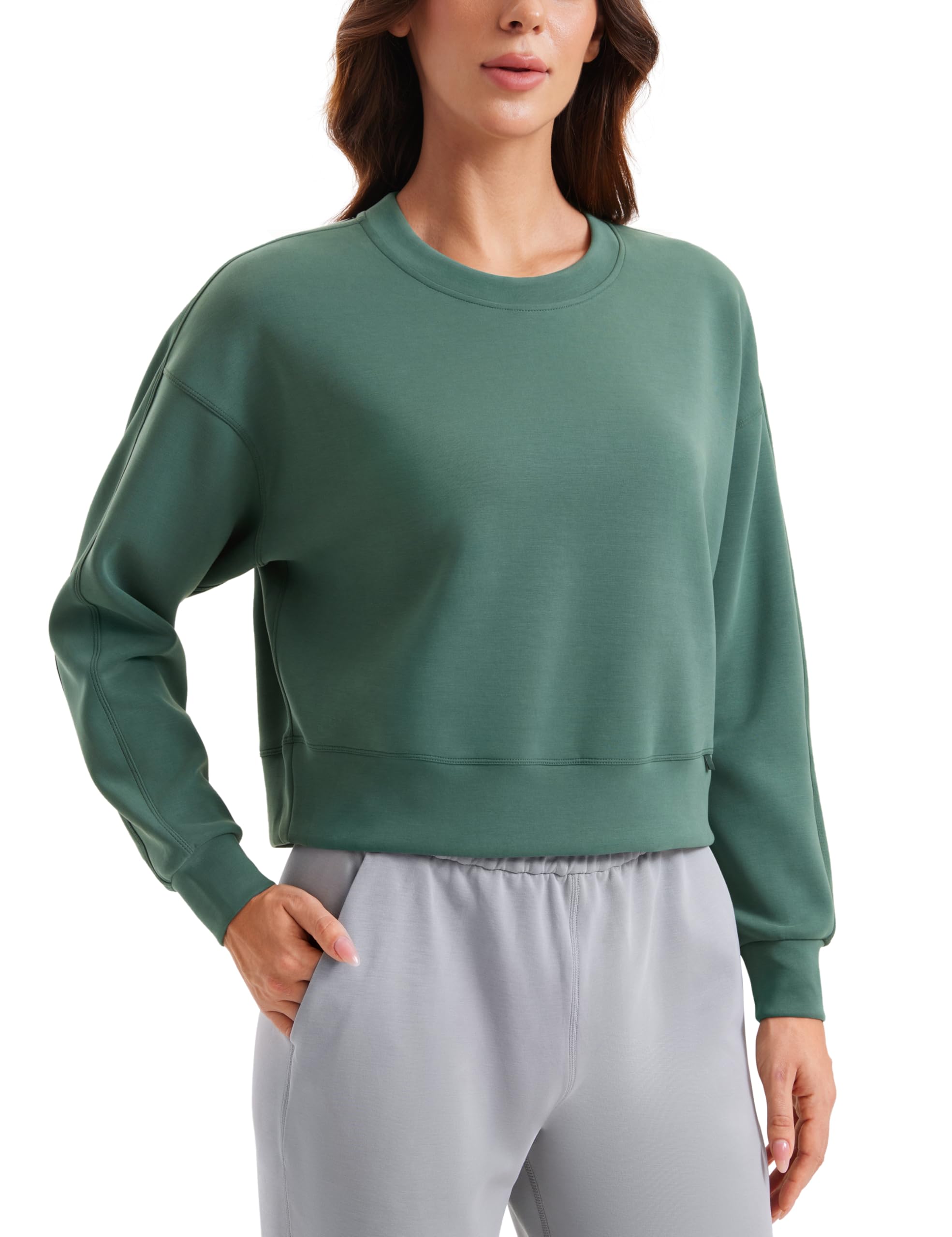 CRZ YOGA SoftAura Bluzy z okrągłym dekoltem | Tekstura brzoskwiniowo-muszkowa, swobodny krój, bluza z kapturem, bluza damska