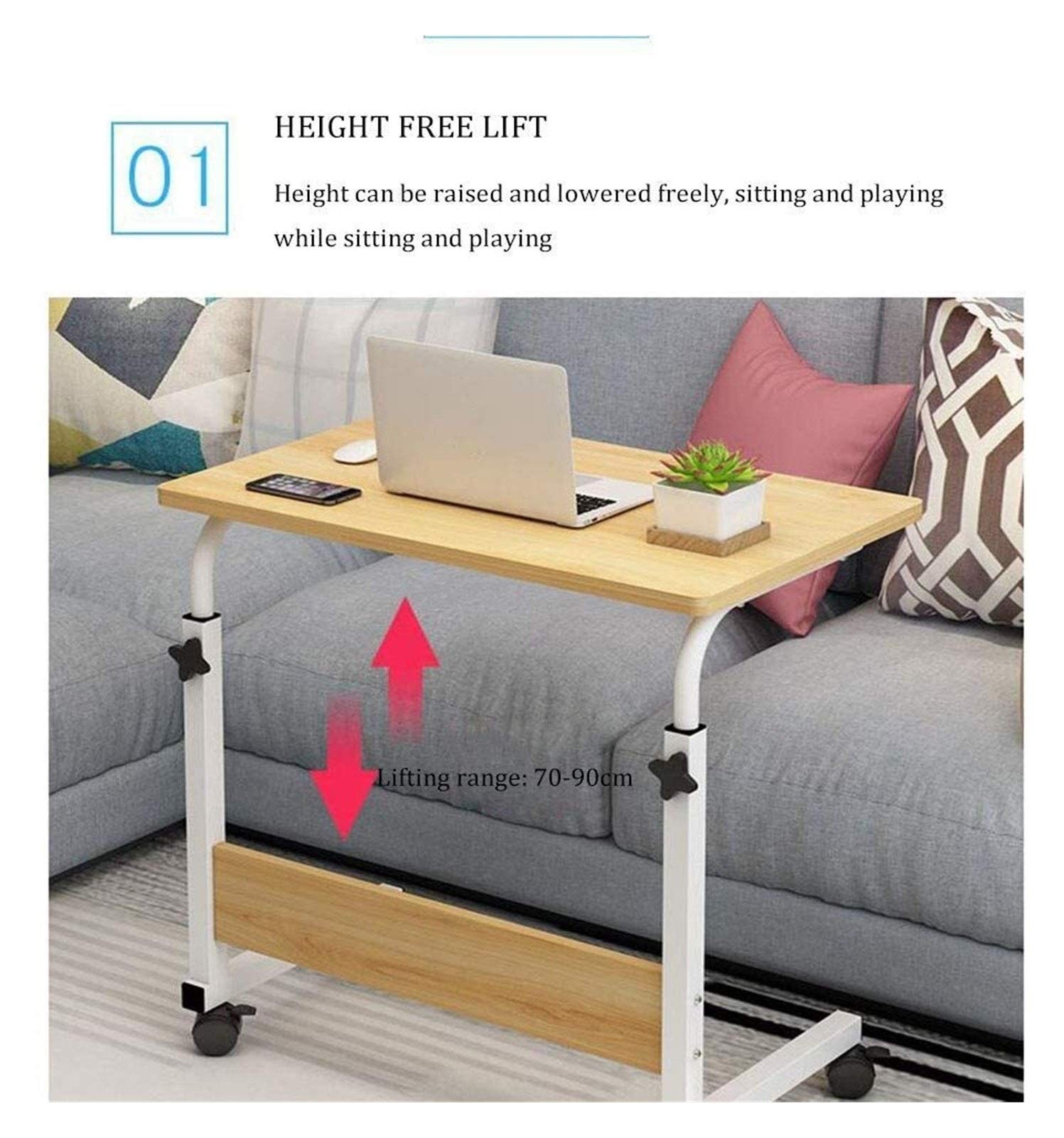 Mesa Auxiliar sobre la Cama con Ruedas, Escritorio de Noche con Base en Forma de C, Escritorio para portátil, Oficina en casa, Mesa Auxiliar móvil, Mesa para portátil, Soporte para Ordenador