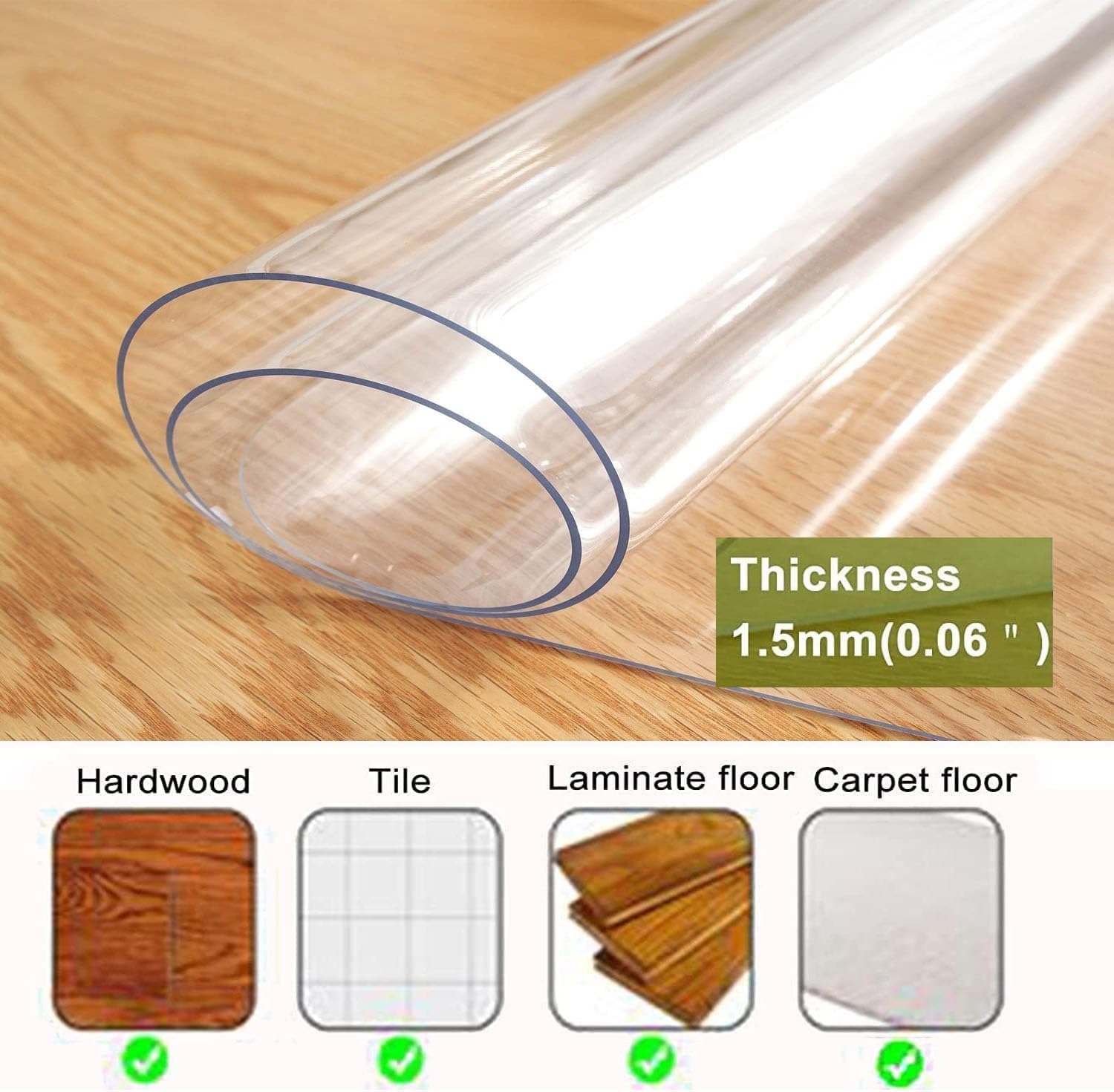 Tapis de chaise pour moquette et planchers en bois dur C PVC anti-rayures facile à nettoyer, design durable et élégant, parfait pour la maison et le bureau