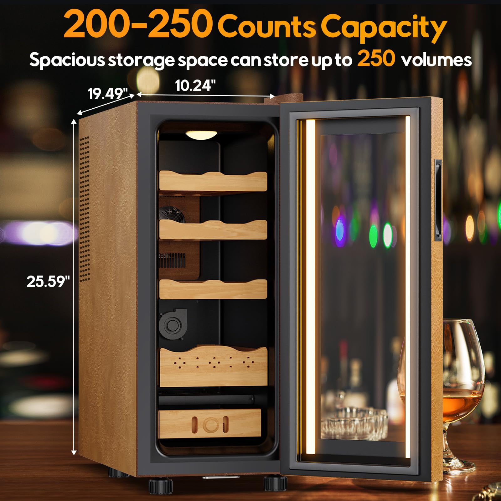 Velieta Upgraded 35l Electric Humidor With Leather, 250 Counts Large Capacity,Thermostatic Electric Cooler Cabinet With Digital LED Screen, Safety Lock,Smart Humidity & Temp Control, Gifts For Men on Fridge.com - View 6