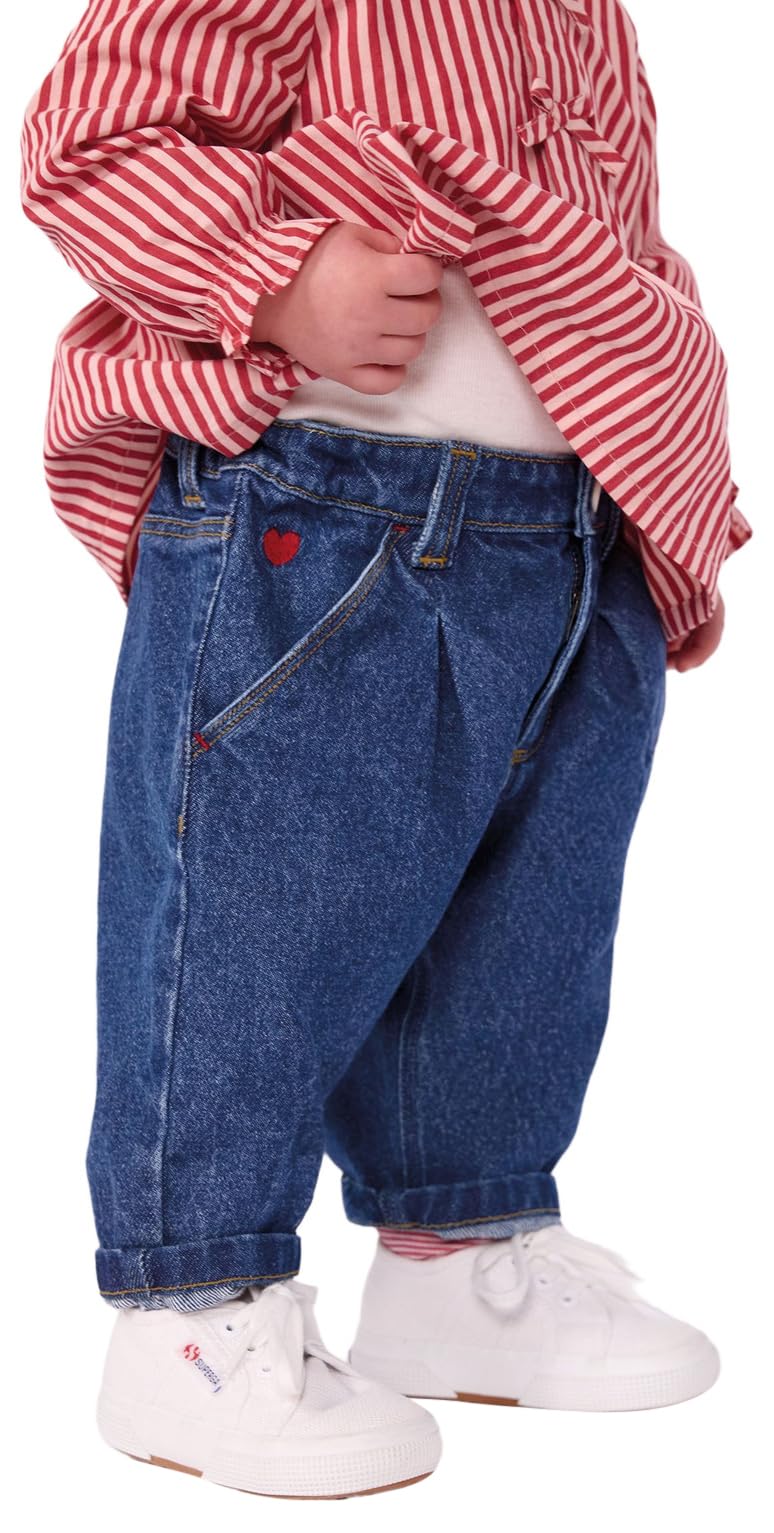 Petit Bateau Baby-Hose aus Denim, einfarbig mit Herzstickerei
