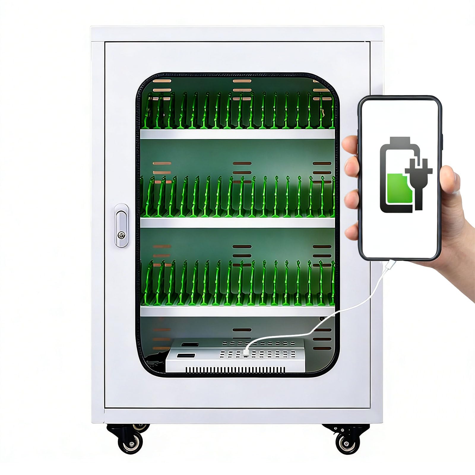 Mobile di ricarica per telefono cellulare per aziende, stazione di archiviazione e ricarica sicura all-in-one con carrello