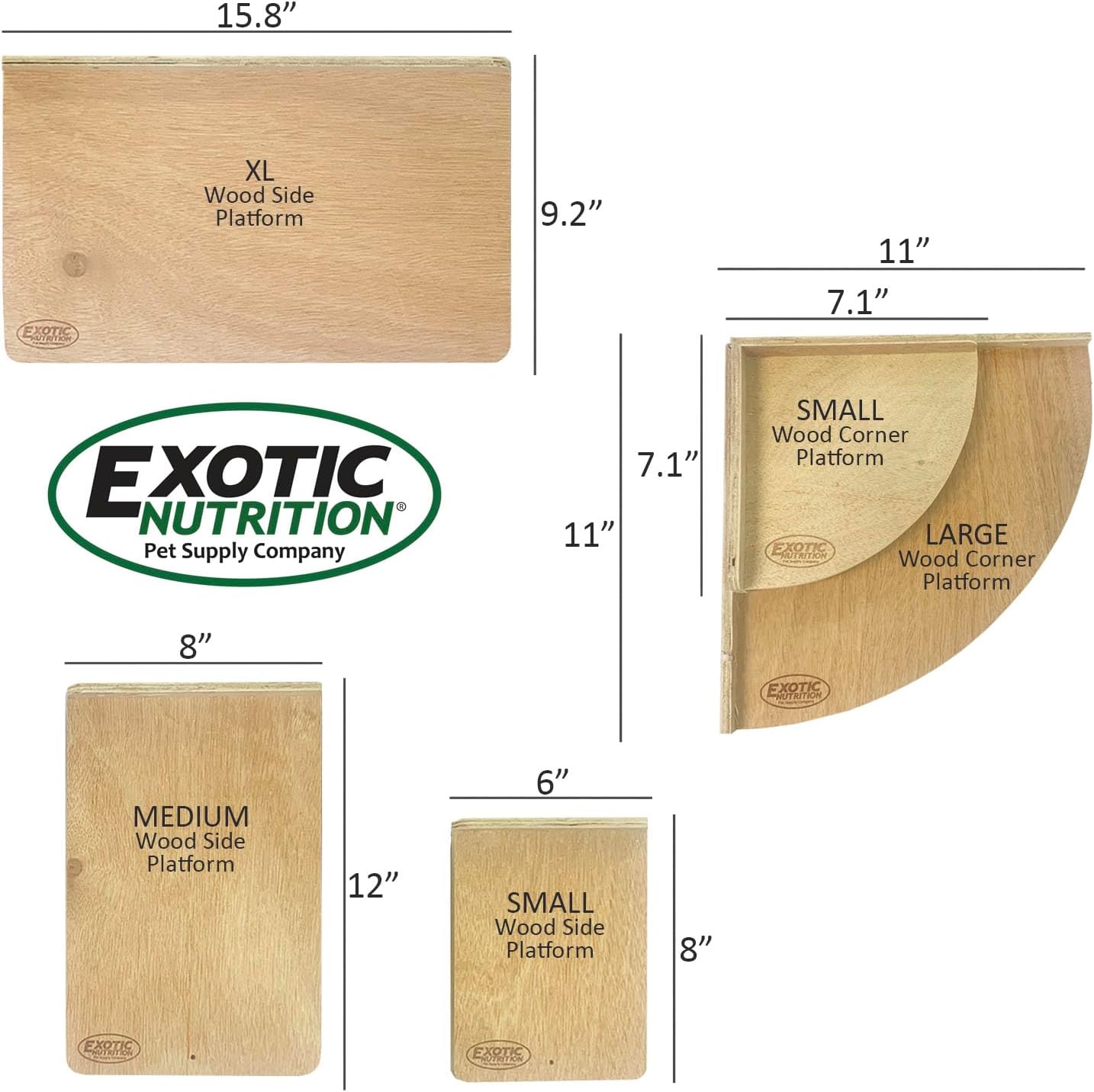 Wood Platform Set - 3 Pack Cage Accessory Shelves Assorted Sizes - for Chinchillas, Rats, Prairie Dogs, Degus, Ferrets, Birds, Sugar Gliders, Rabbits, Guinea Pigs, & Other Small Pets